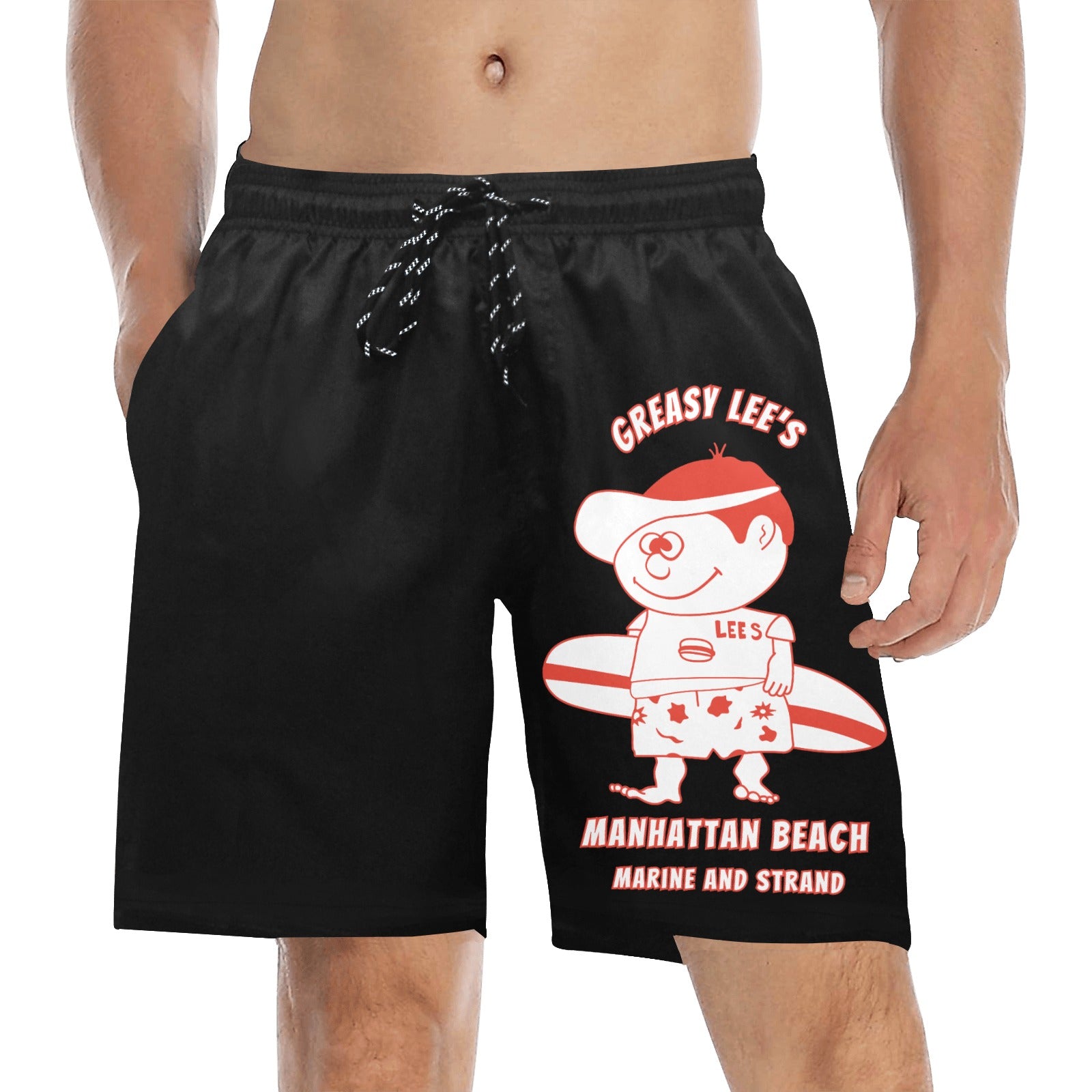 Greasy Lee's Marine and Strand Manhattan Beach Men's Mid-Length Beach Shorts  IYKYK