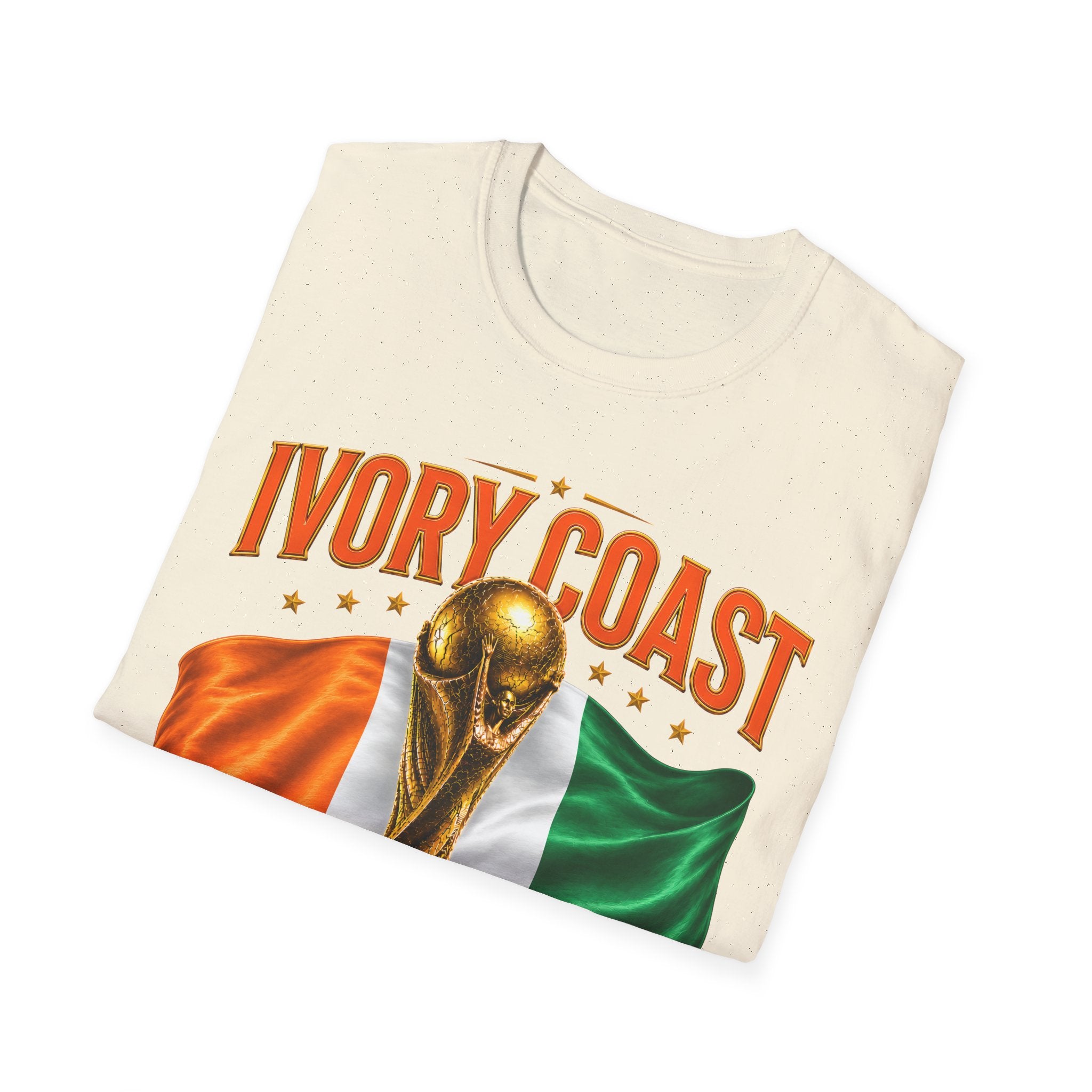 Ivory Coast 2026 World Cup T‑Shirt — FIFA Trophy & Flag Soccer Fan Tee