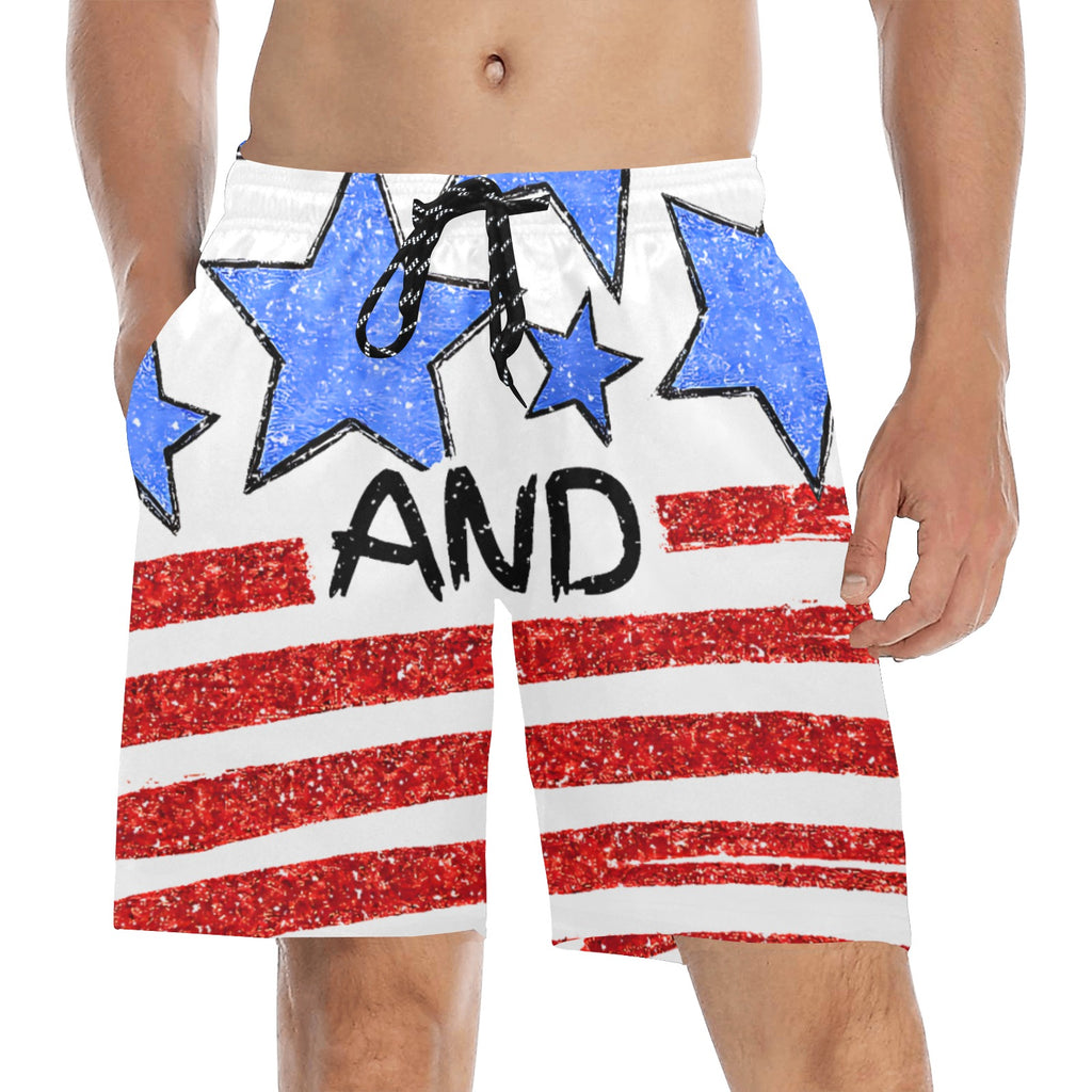 Stars and Stripes Men's Mid-Length Beach Shorts