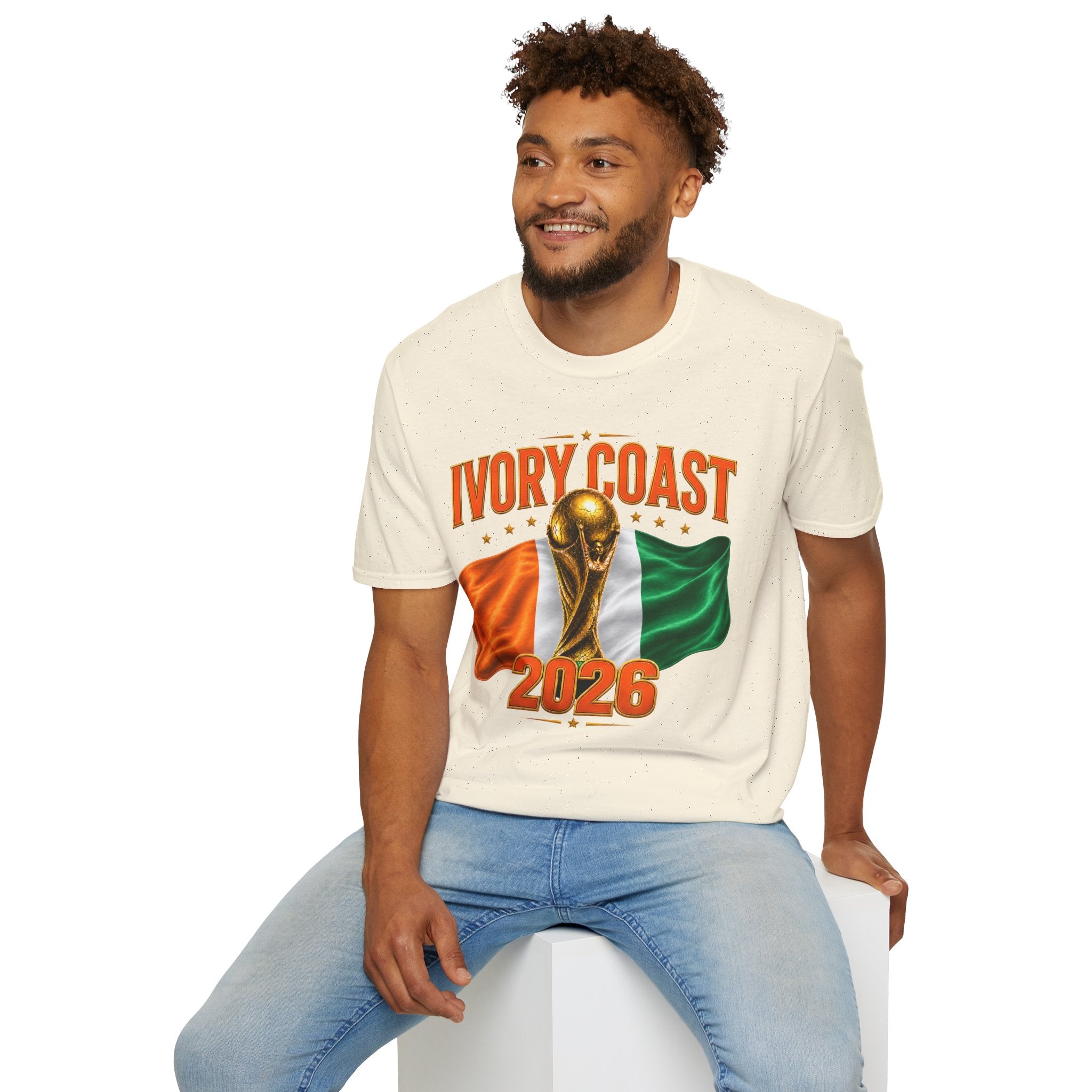 Ivory Coast 2026 World Cup T‑Shirt — FIFA Trophy & Flag Soccer Fan Tee