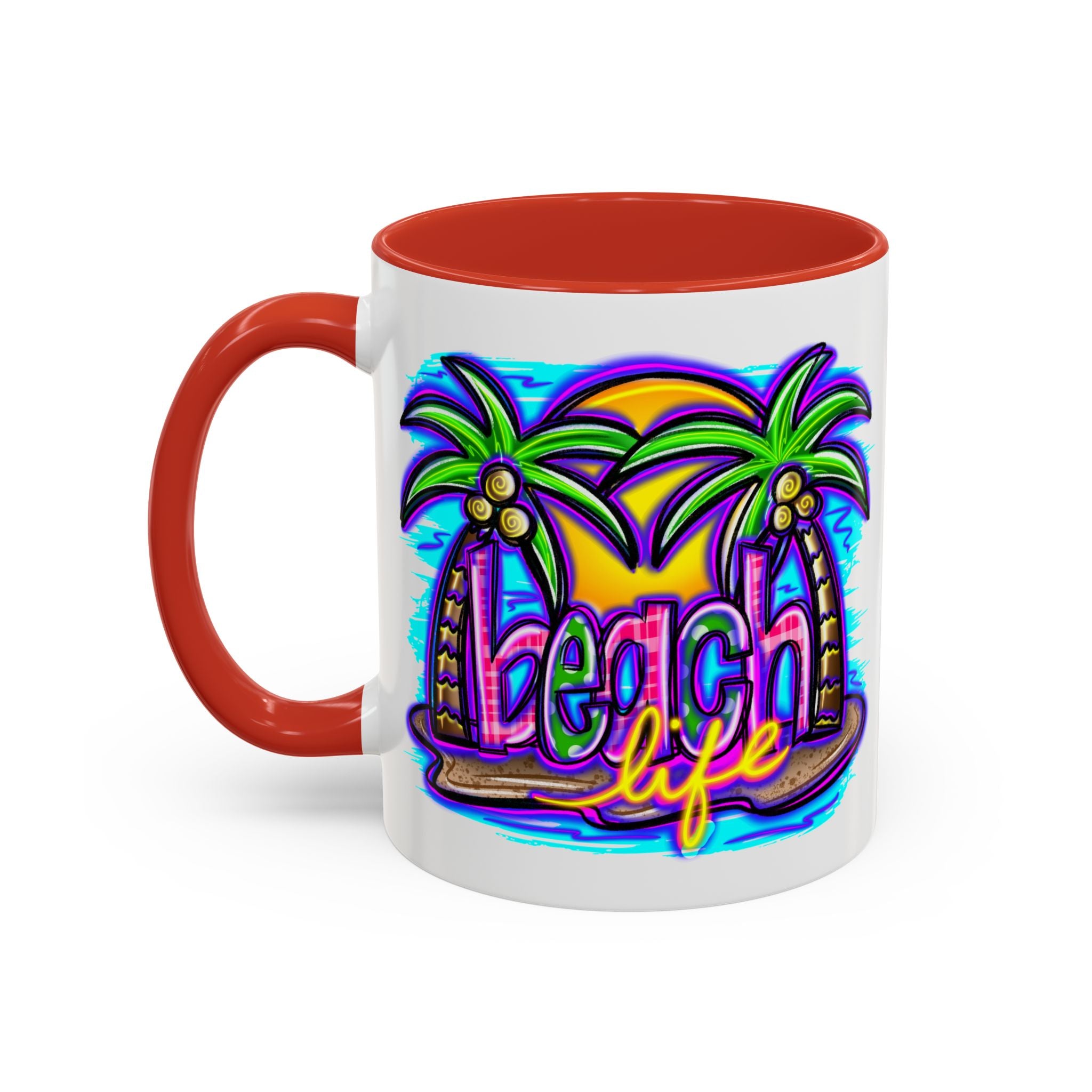 Beach Life Coffee Mug — Tropical Palm Sunset Accent Mug (11/15oz)