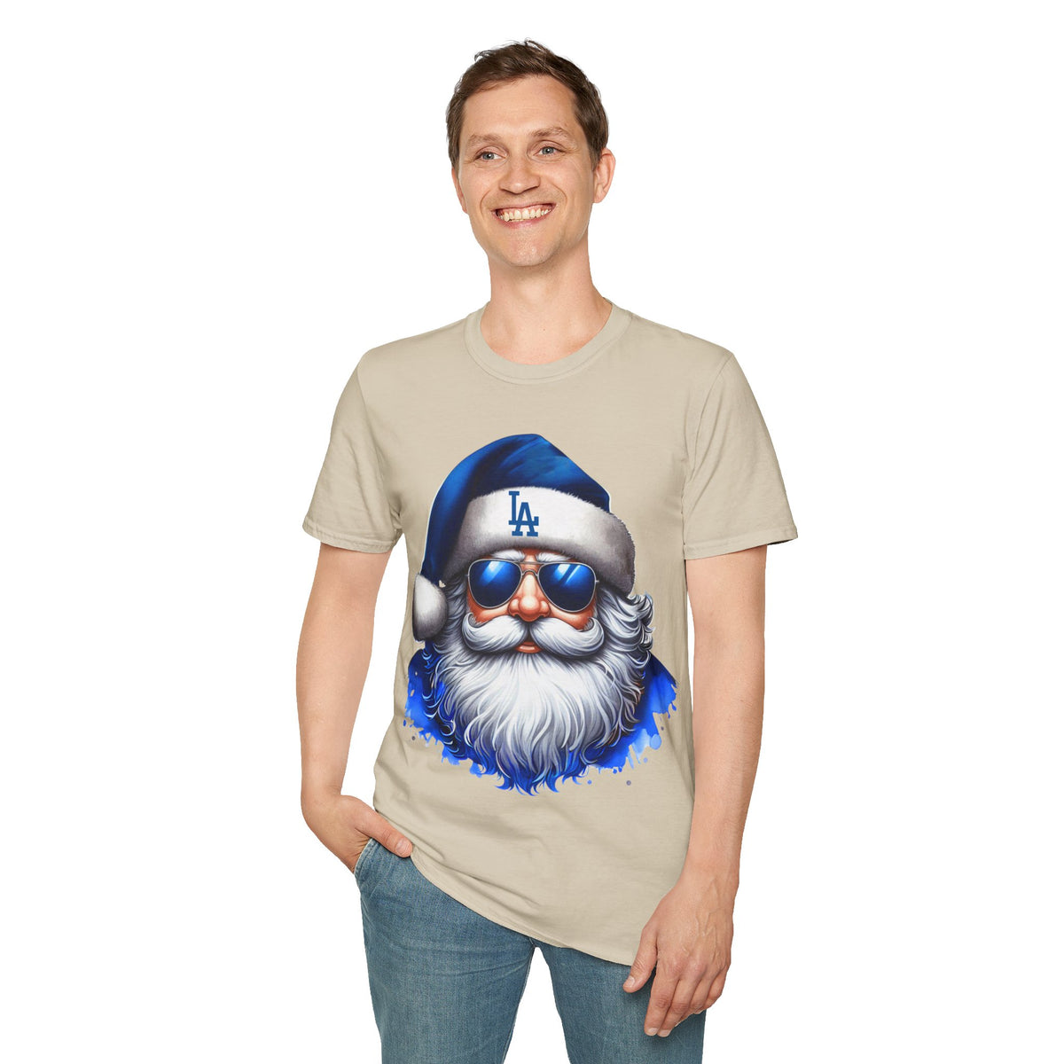 LA Dodgers Blue Santa T-Shirt — Cool Sunglasses Holiday Tee