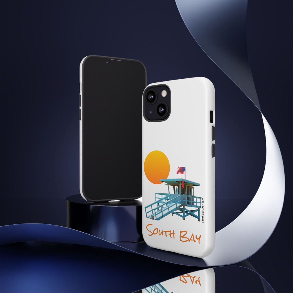 South Bay Lifeguard Stand with American Flag Tough Phone Cases
