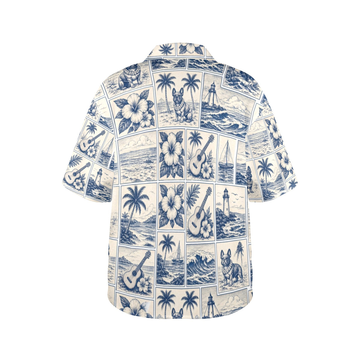 French Bull Dog Nautical Sailing Surf Women's All Over Print Hawaiian Shirt （Made in USA Ships to USA Only）