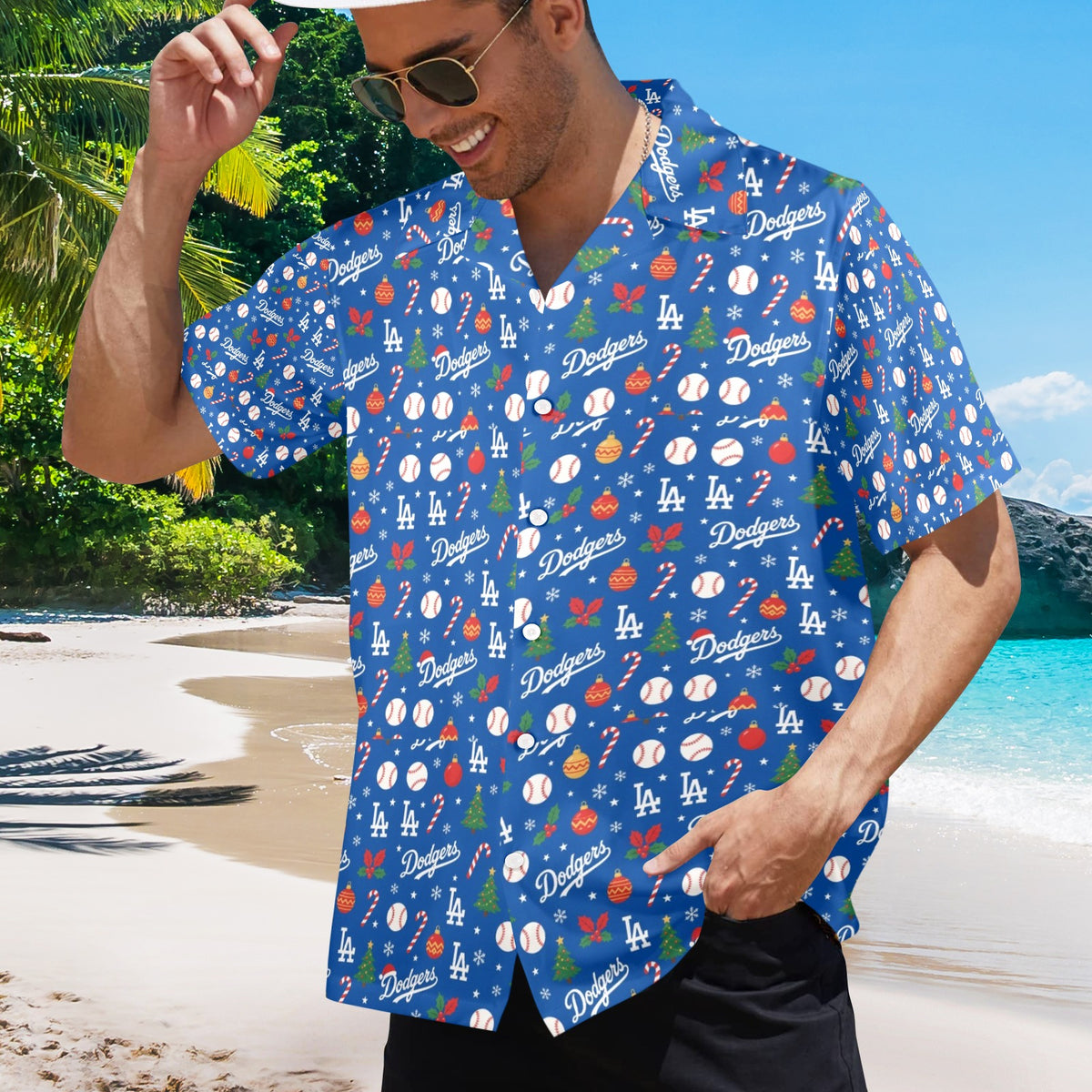 LA Dodgers Christmas Men's All Over Print Hawaiian Shirt Made In USA Ships to USA Only