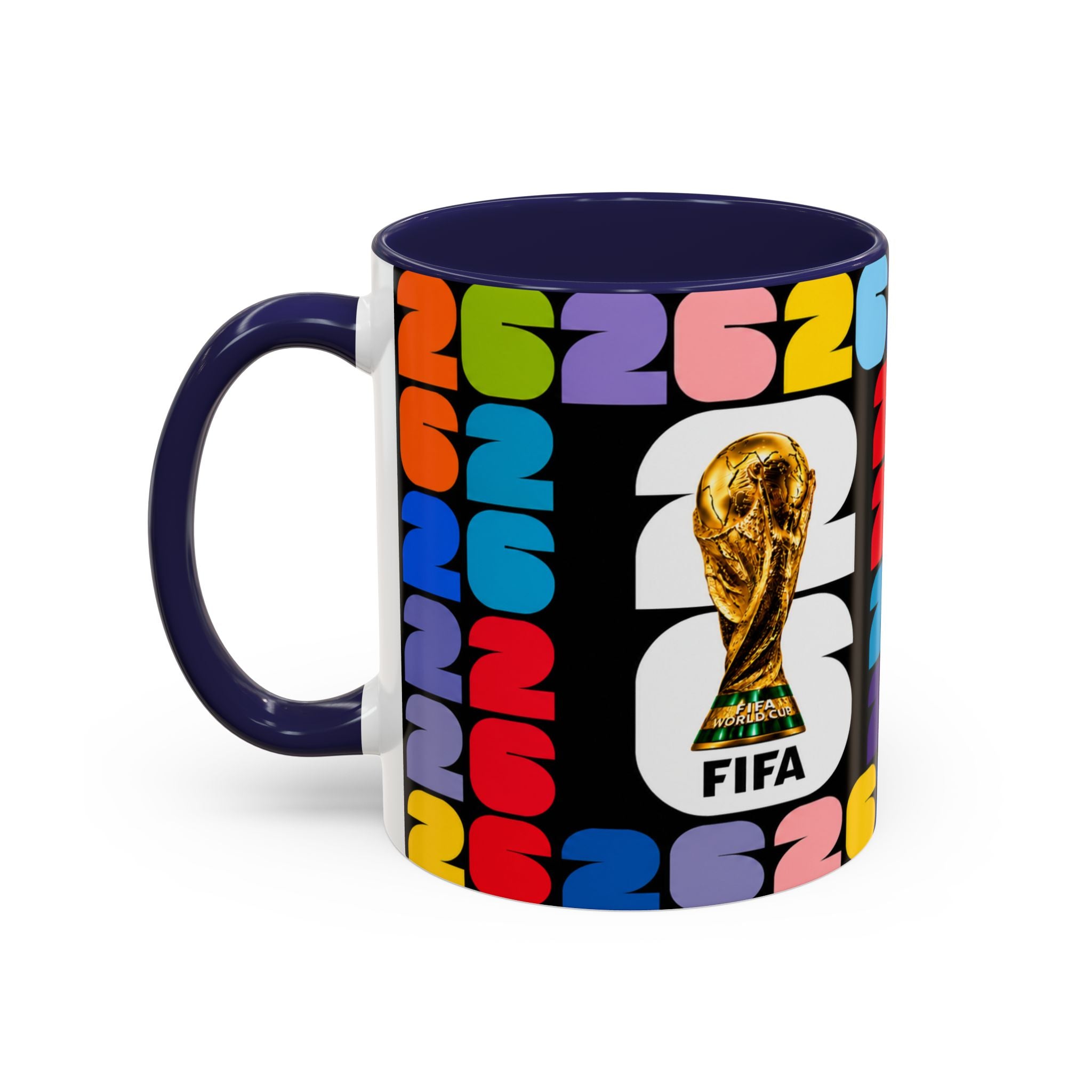2026 World Cup Accent Coffee Mug – Colorful FIFA Trophy Design (11/15oz)