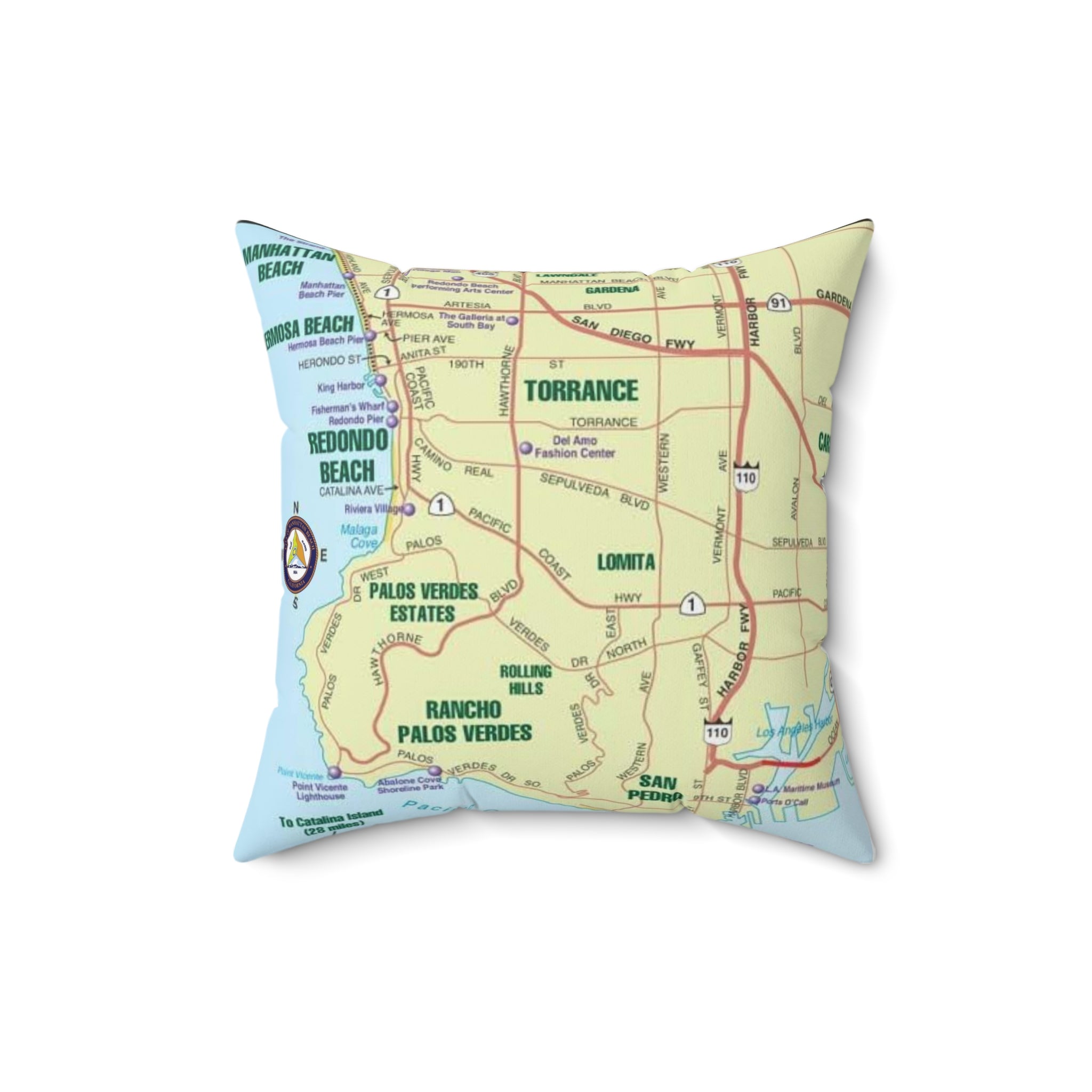 Manhattan Beach California 90266 MAP Spun Polyester Square Pillow