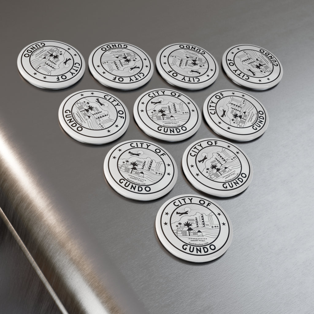 City of Gundo Round Button Magnet — Retro Seal Fridge Magnet