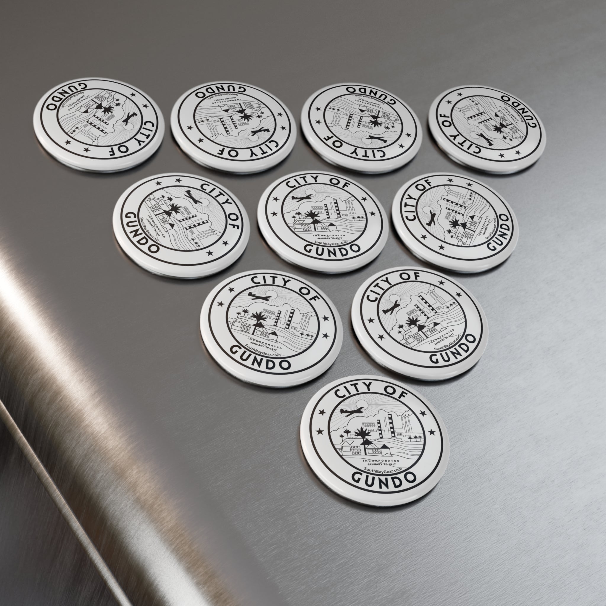 City of Gundo Round Button Magnet — Retro Seal Fridge Magnet