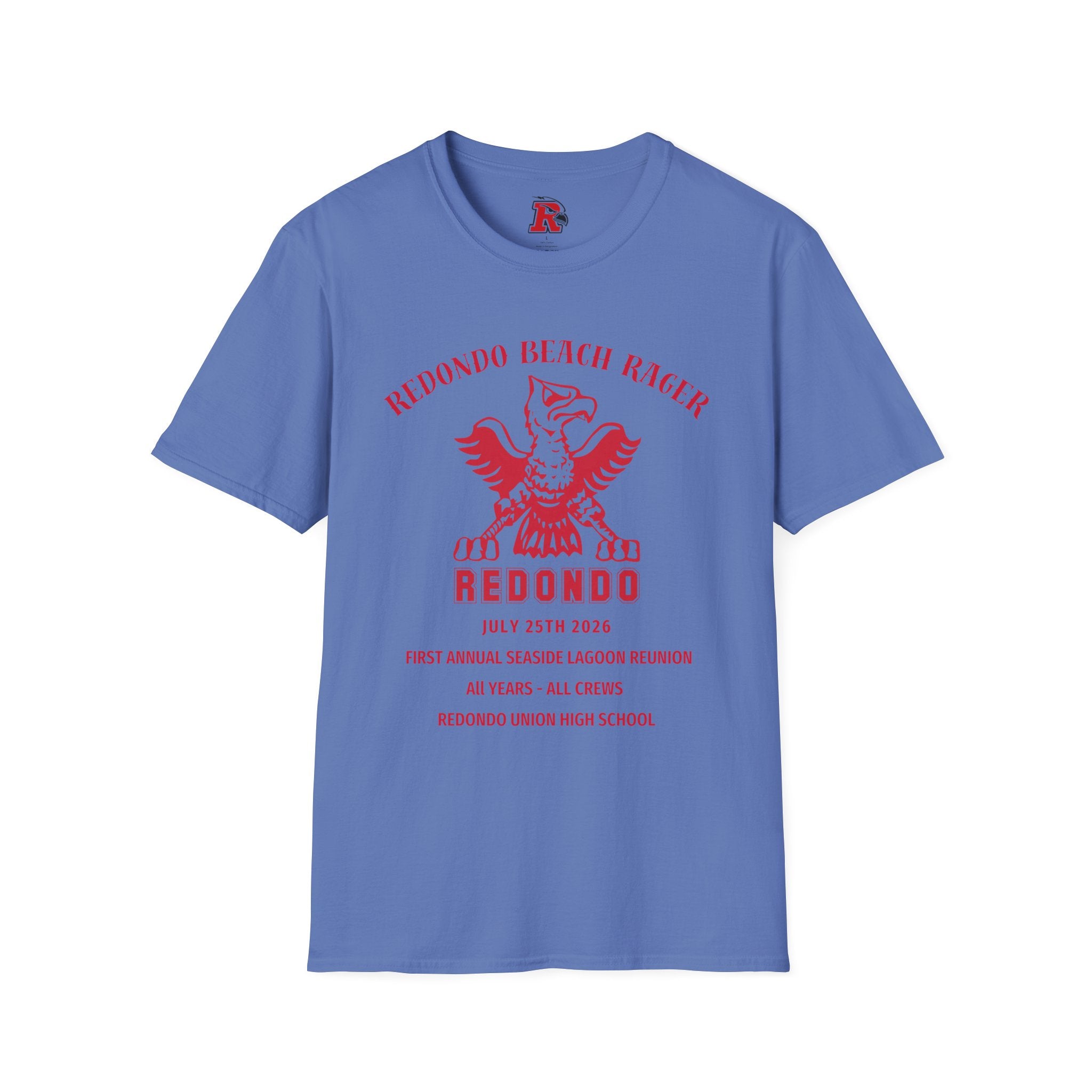 Redondo Beach Rager T-Shirt — Vintage School Spirit Graphic Tee - First Annual All Class Reunion 7-25-26 at Seaside Lagoon Redondo Beach
