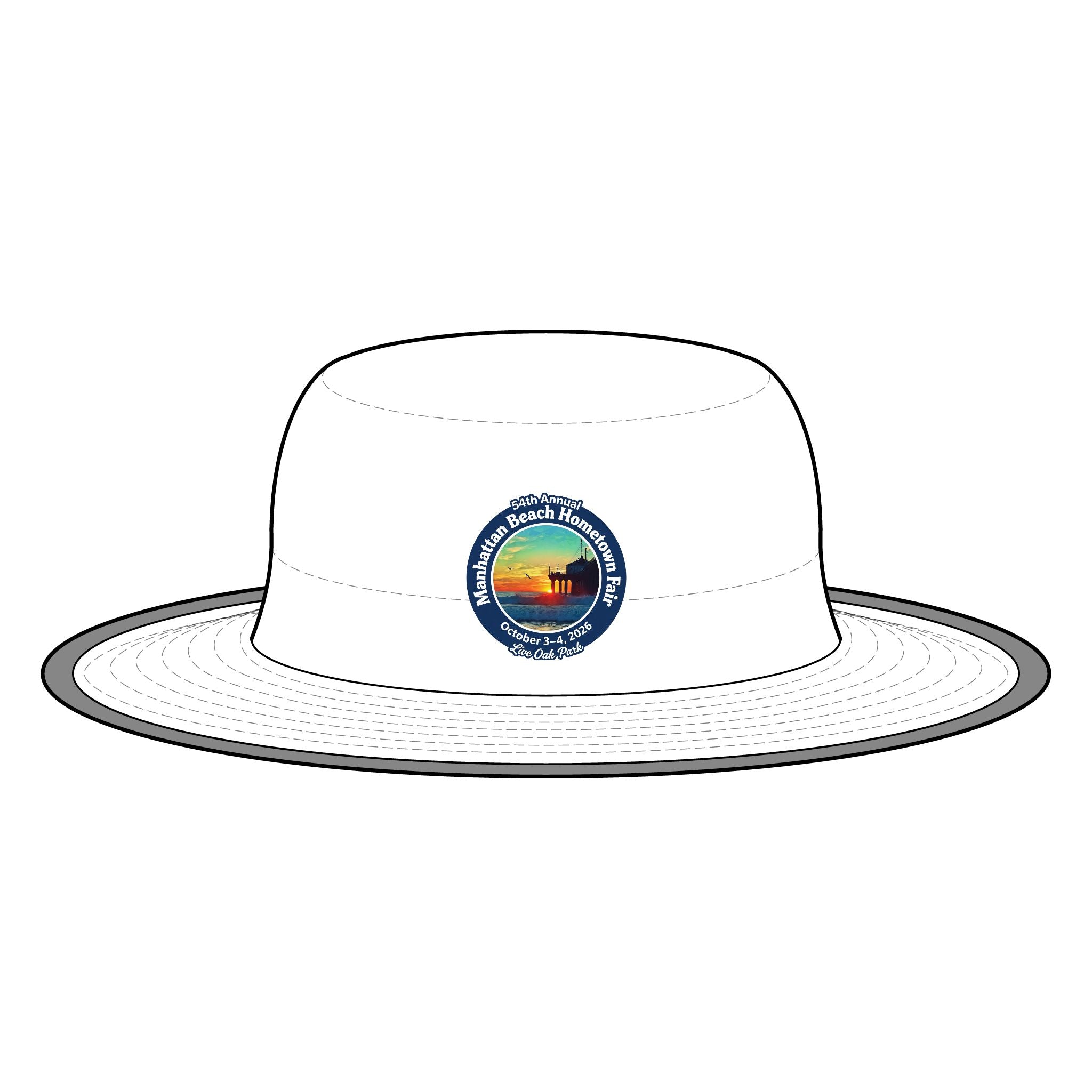 Manhattan Beach Hometown Fair 2026 Wide Brim Sun Hat — Vintage Sunset Beach Logo