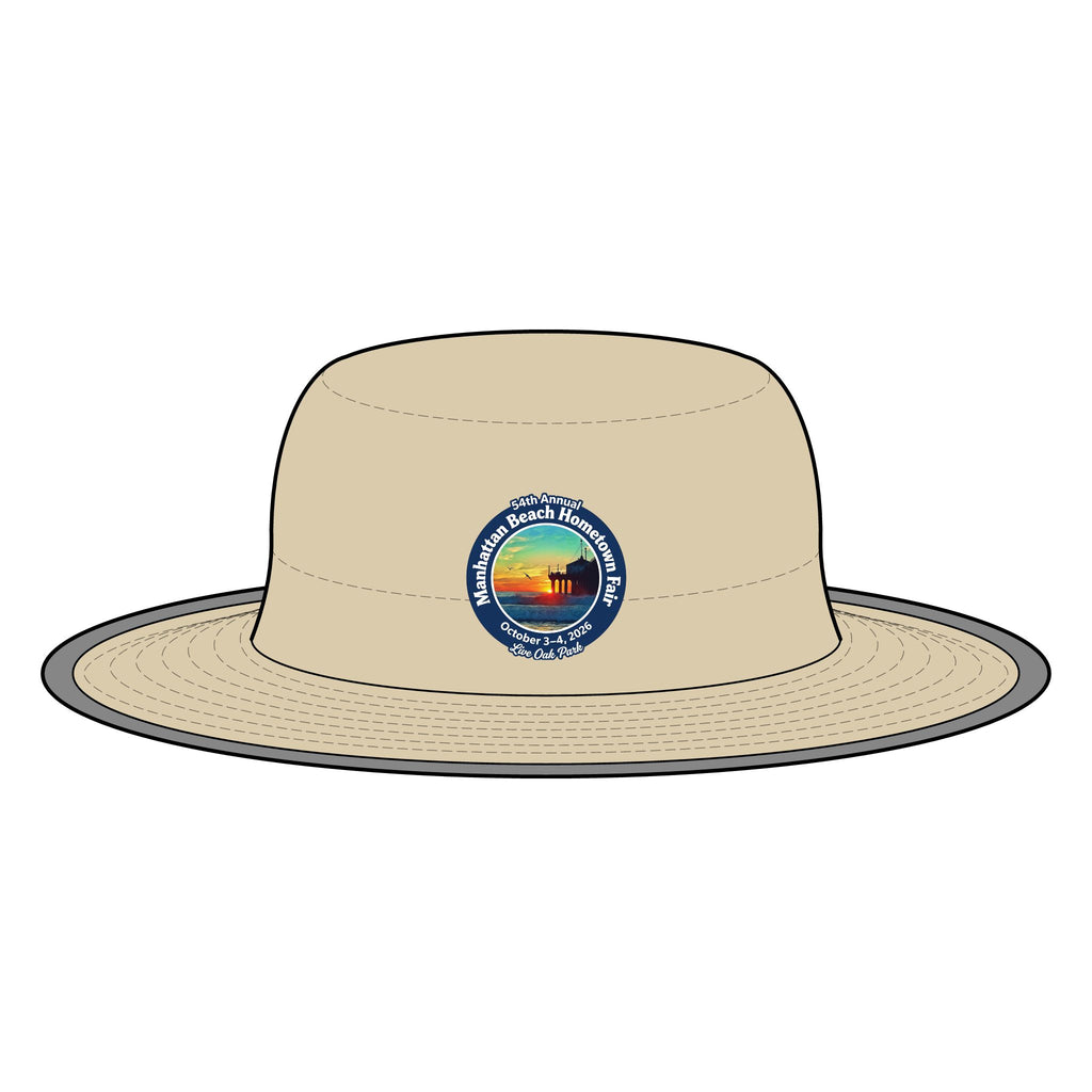 Manhattan Beach Hometown Fair 2026 Wide Brim Sun Hat — Vintage Sunset Beach Logo