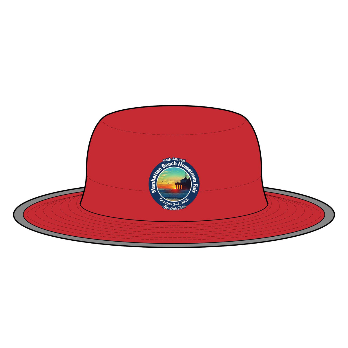 Manhattan Beach Hometown Fair 2026 Wide Brim Sun Hat — Vintage Sunset Beach Logo
