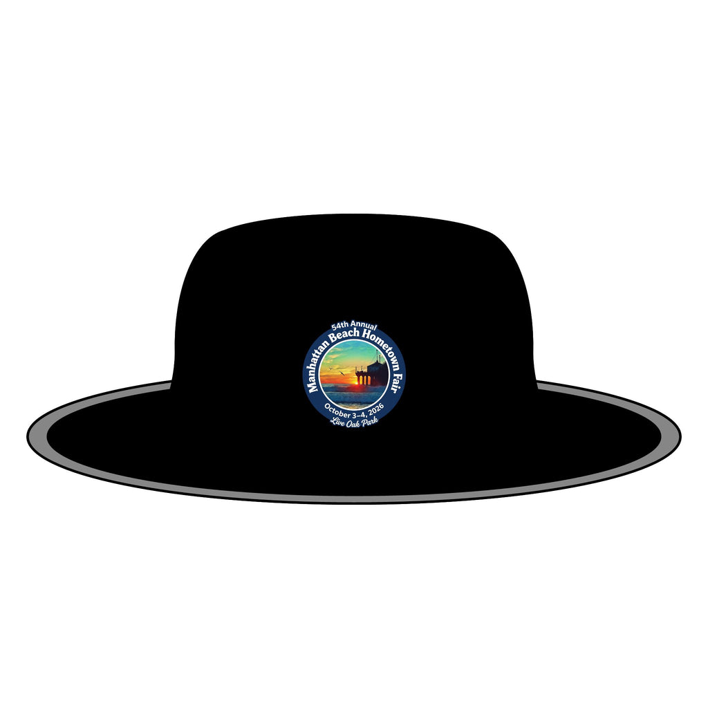 Manhattan Beach Hometown Fair 2026 Wide Brim Sun Hat — Vintage Sunset Beach Logo