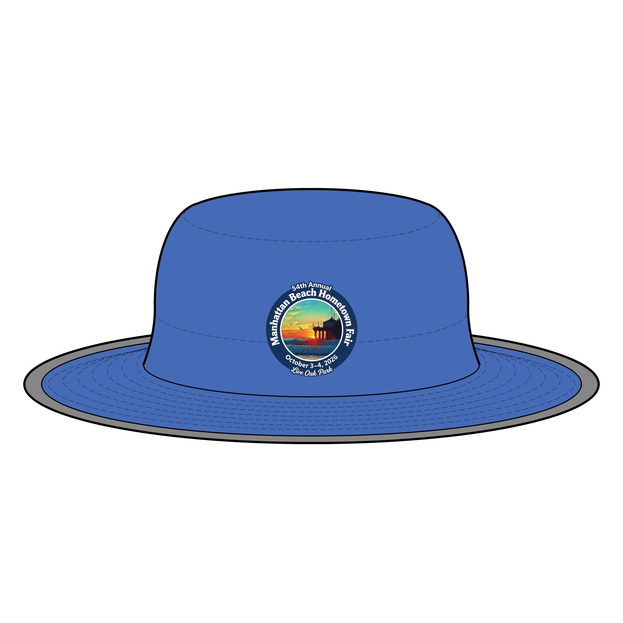 Manhattan Beach Hometown Fair 2026 Wide Brim Sun Hat — Vintage Sunset Beach Logo