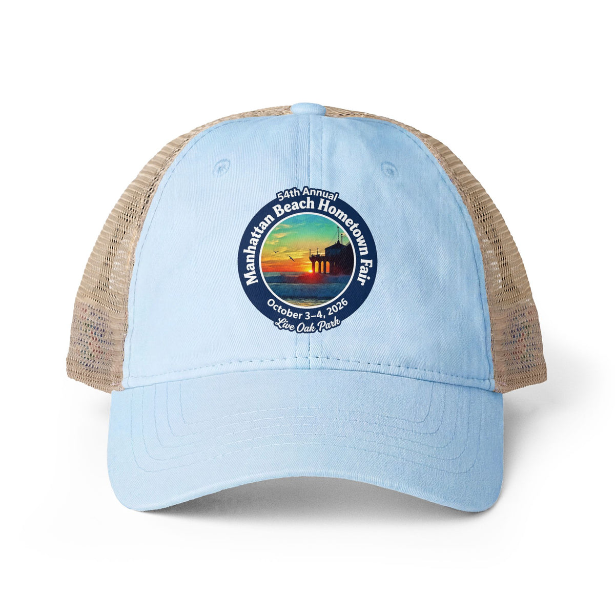 Women's Washed Mesh-Back Cap - Manhattan Beach Hometown Fair 2026 Design