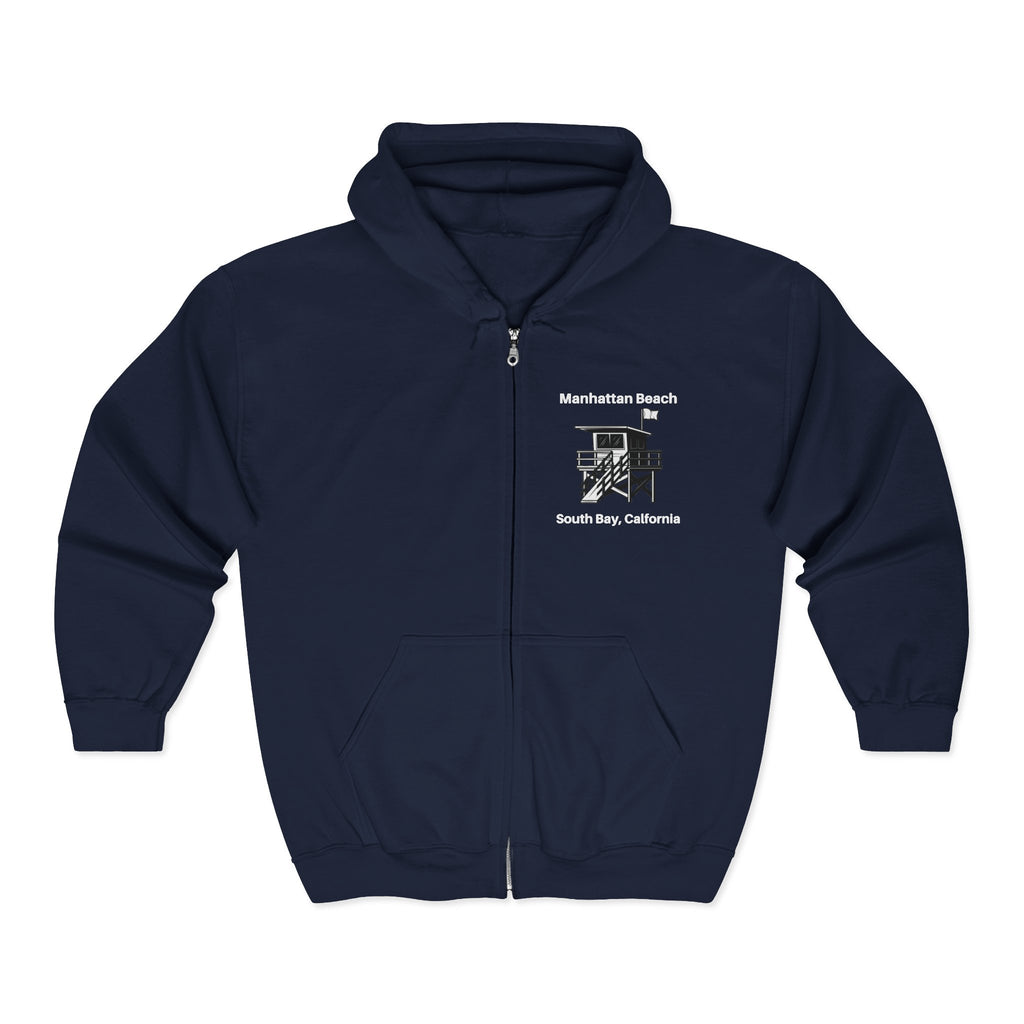 Manhattan Beach  Lifeguard Station - Heavy Blend Full Zip Hooded Sweatshirt