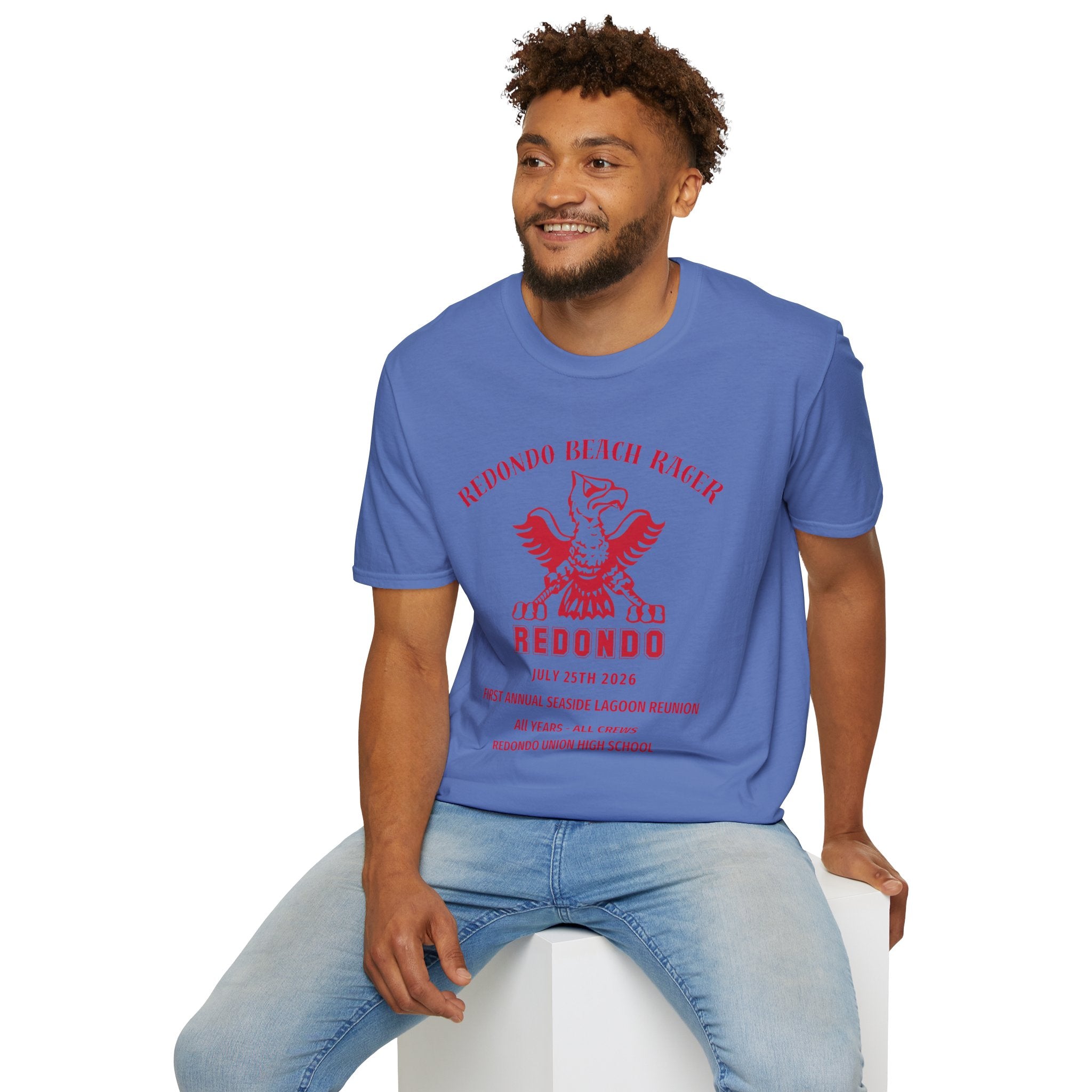 Redondo Beach Rager T-Shirt — Vintage School Spirit Graphic Tee - First Annual All Class Reunion 7-25-26 at Seaside Lagoon Redondo Beach