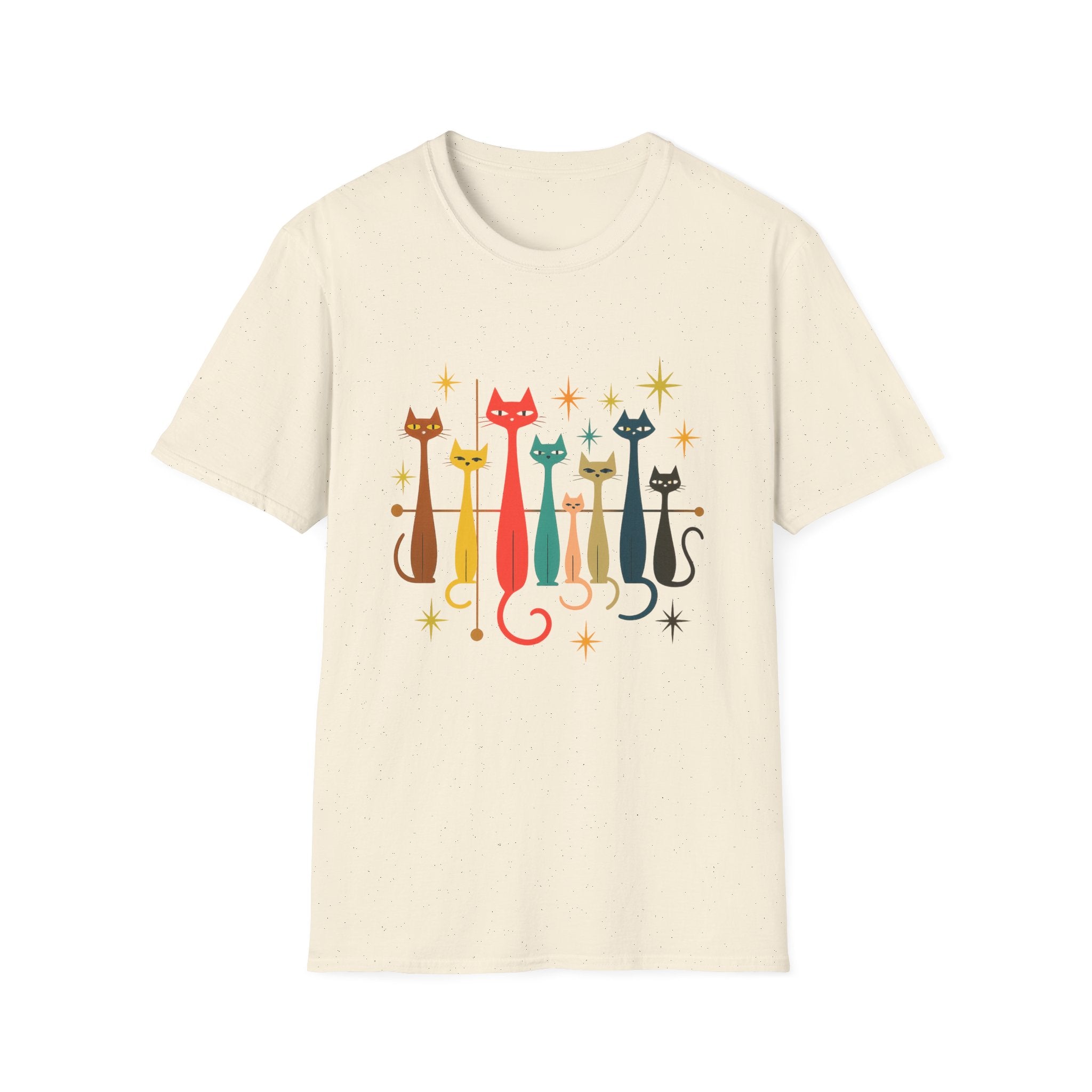 Retro Mid-Century Cats T-Shirt | Colorful Stylized Cat Illustration