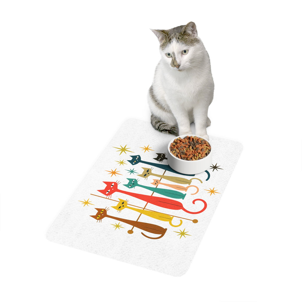 Retro Mid Century Cats Pet Food Mat | 12x18 Cat Feeding Placemat