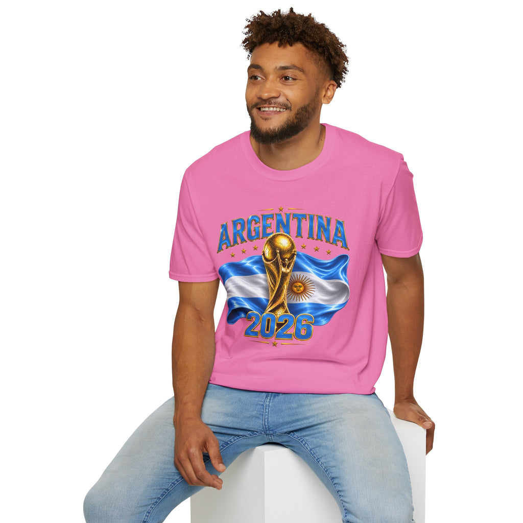 Argentina 2026 World Cup T-Shirt — Golden Trophy & Flag Soccer Fan Tee
