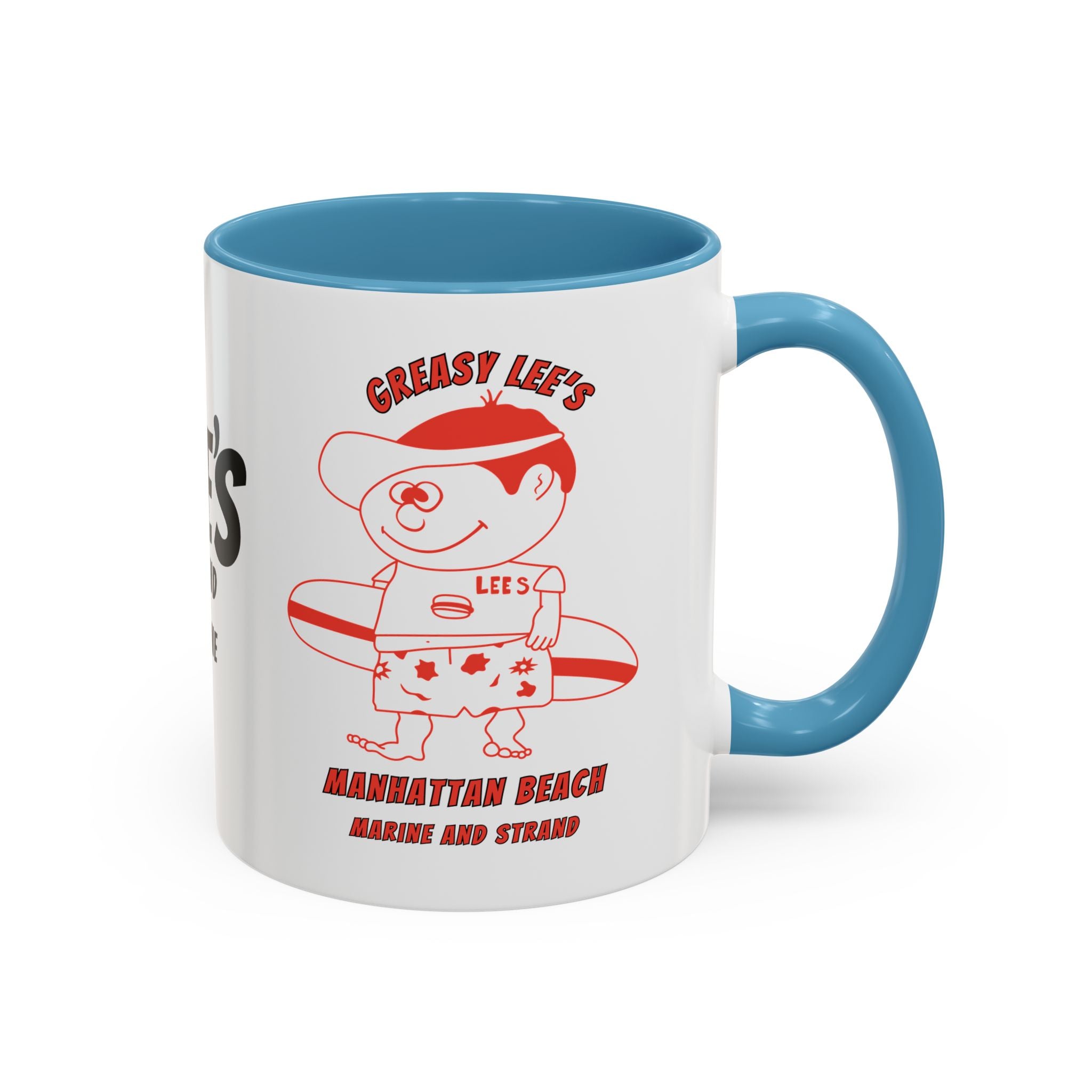 Greasy Lee's Surfer Logo Mug | Marine and Strand Manhattan Beach Old School  Accent Coffee Mug 11oz 15oz
