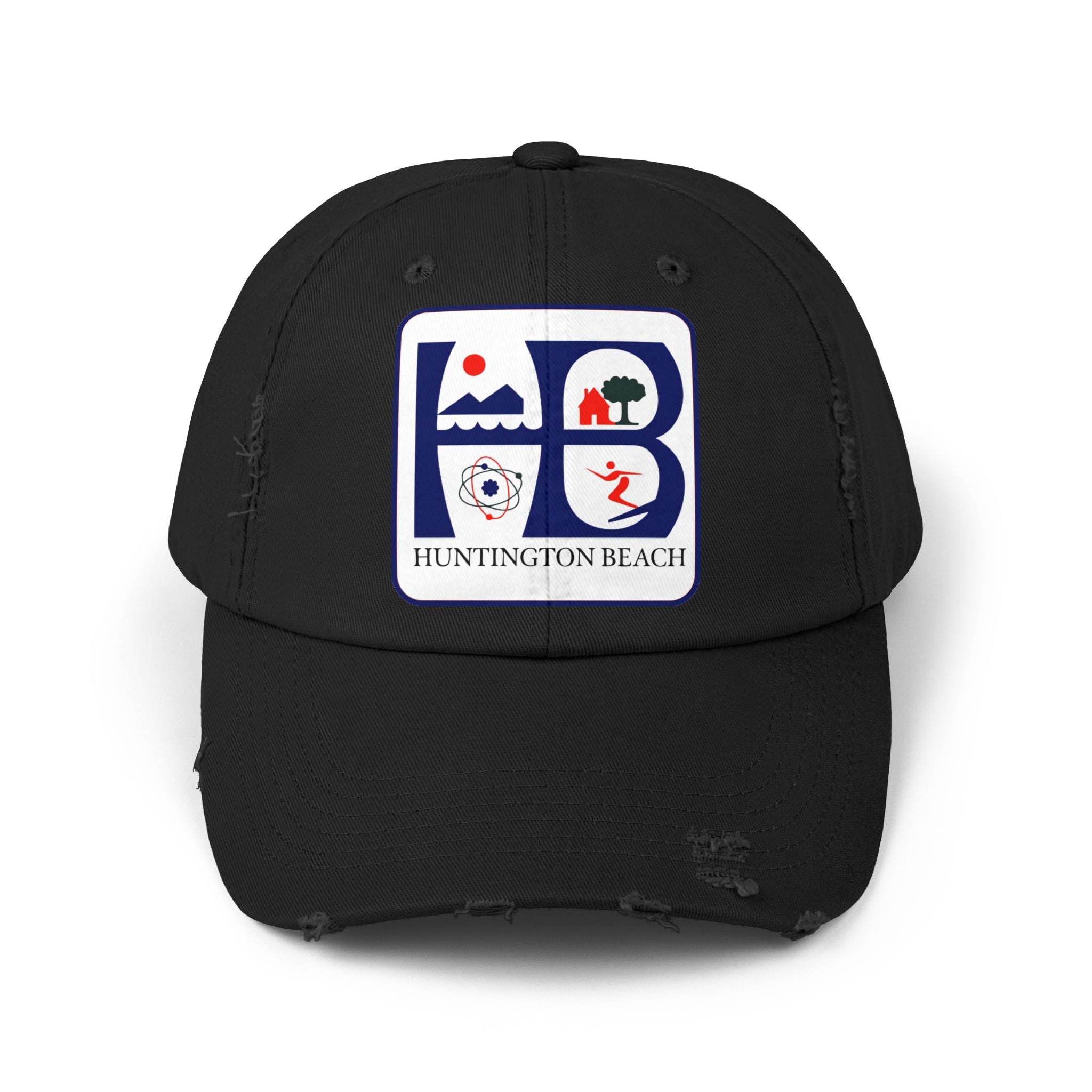 Huntington Beach Distressed Mom and Dad Hat — Vintage Surf & Coastal Patch Cap