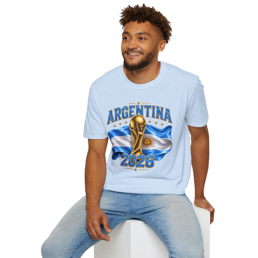Argentina 2026 World Cup T-Shirt — Golden Trophy & Flag Soccer Fan Tee