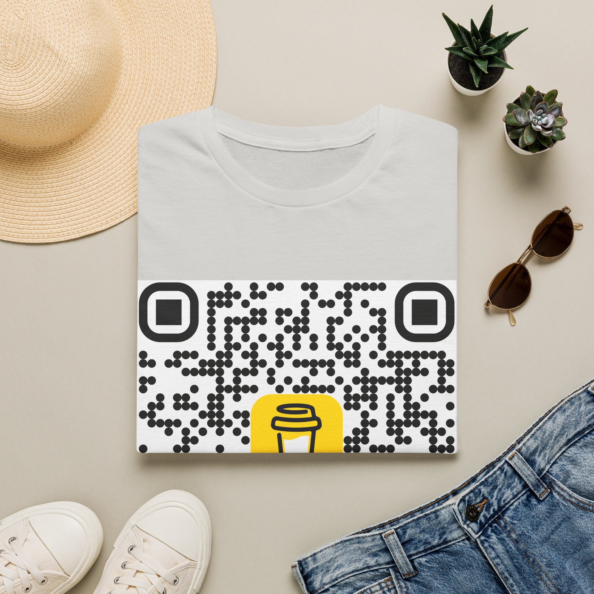 QR Code Coffee Cup T‑Shirt — Scan-to-Order Cafe Tee