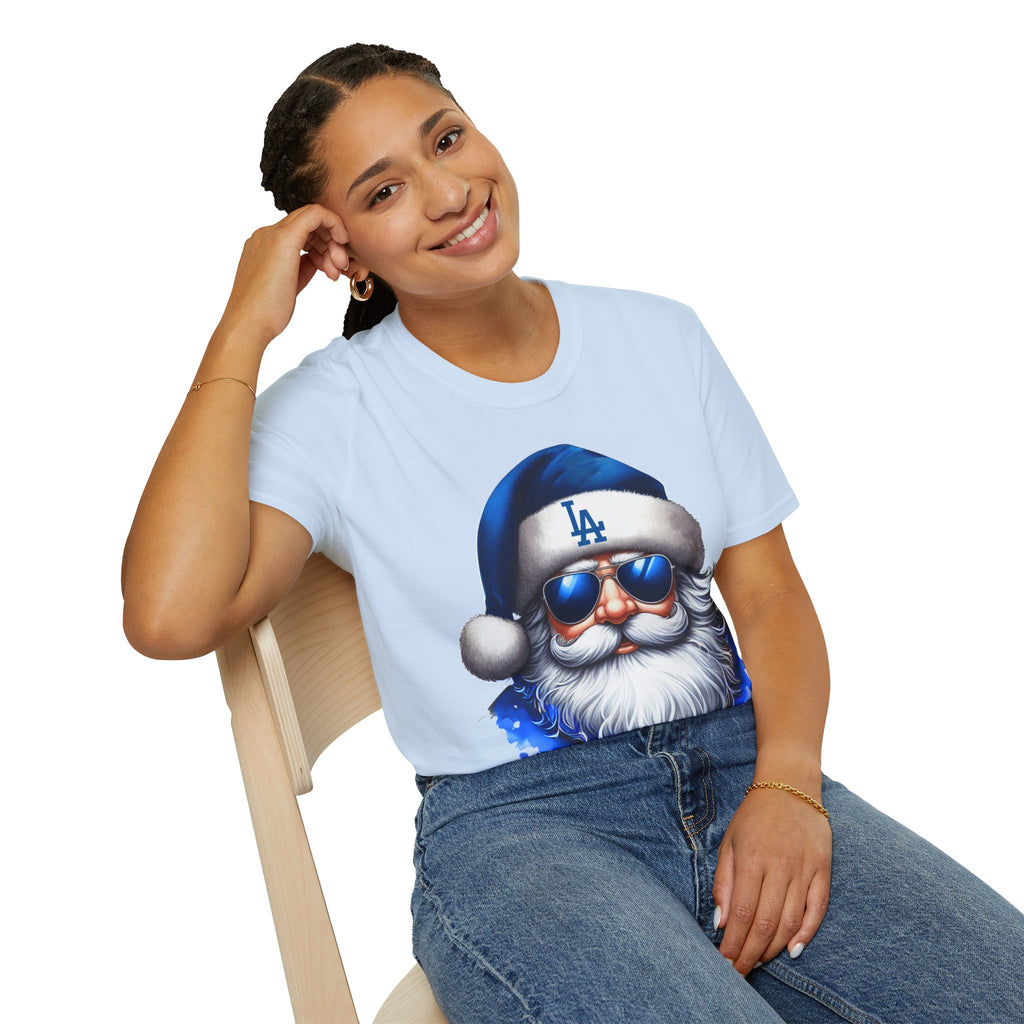 LA Dodgers Blue Santa T-Shirt — Cool Sunglasses Holiday Tee