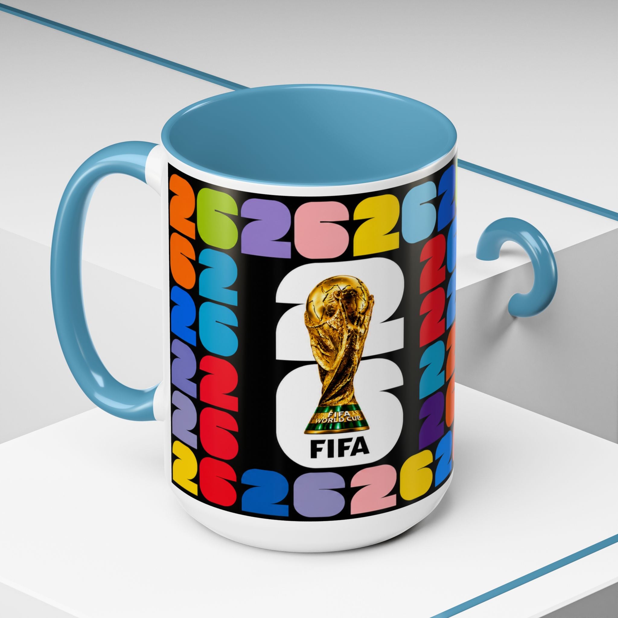 2026 World Cup Accent Coffee Mug – Colorful FIFA Trophy Design (11/15oz)