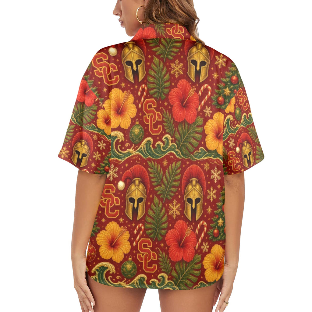 USC Women's All Over Print Hawaiian Shirt （Made in USA Ships to USA Only）