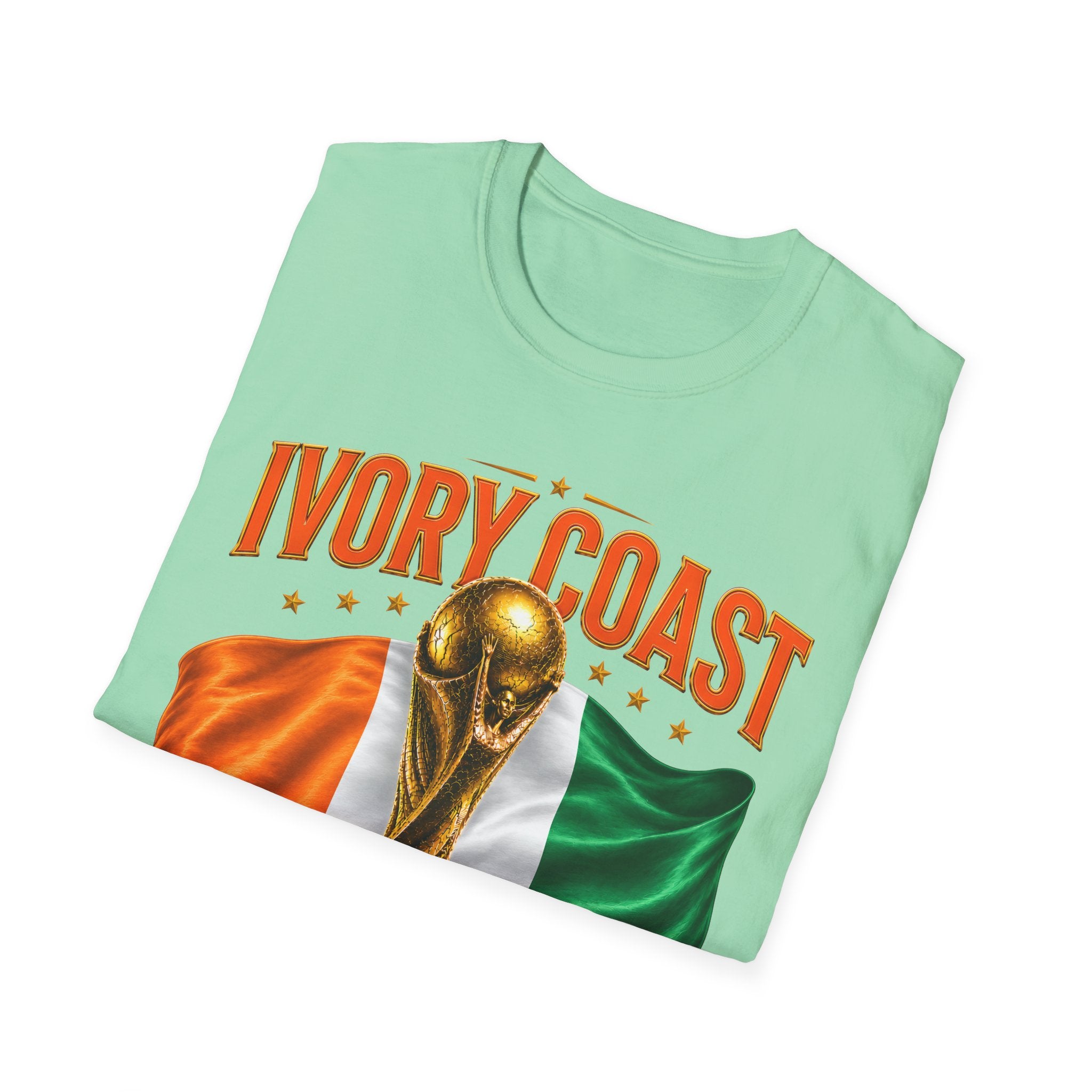 Ivory Coast 2026 World Cup T‑Shirt — FIFA Trophy & Flag Soccer Fan Tee