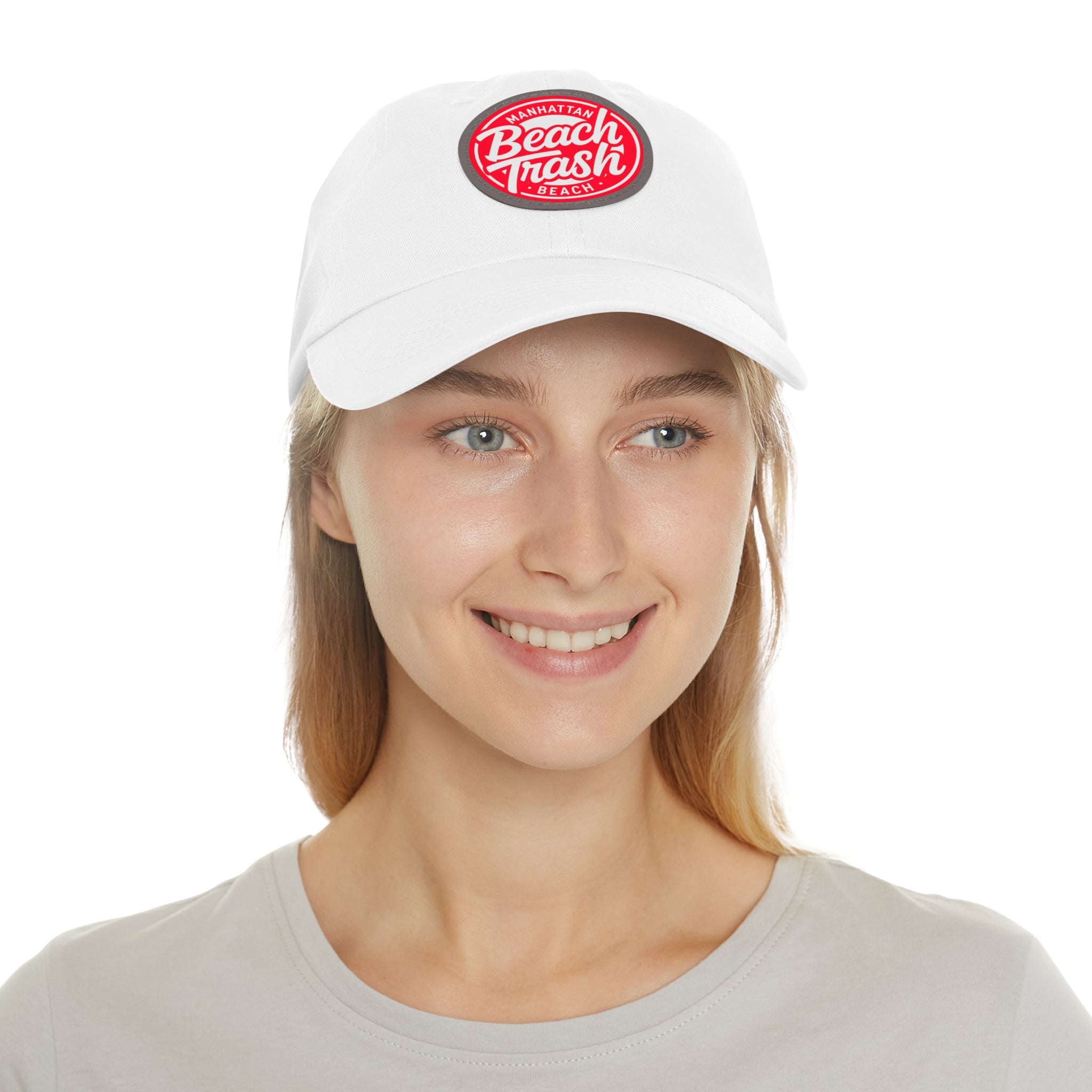 Proud to be Called Beach Trash Manhattan Beach  Leather Patch Dad Hat — Vintage Manhattan Beach Logo