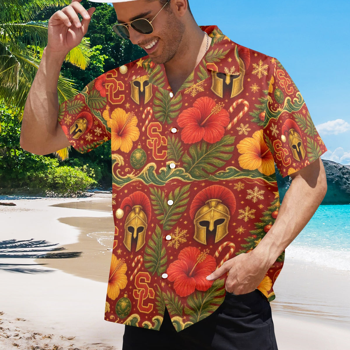 USC Christmas Men's All Over Print Hawaiian Shirt Made In USA Ships to USA Only