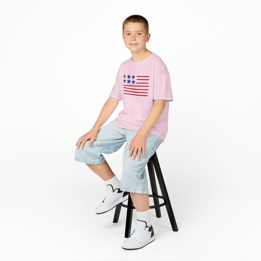 Stars and Stripes  Kids American Flag T-Shirt — Red & Blue Stars Stripe Patriotic Tee