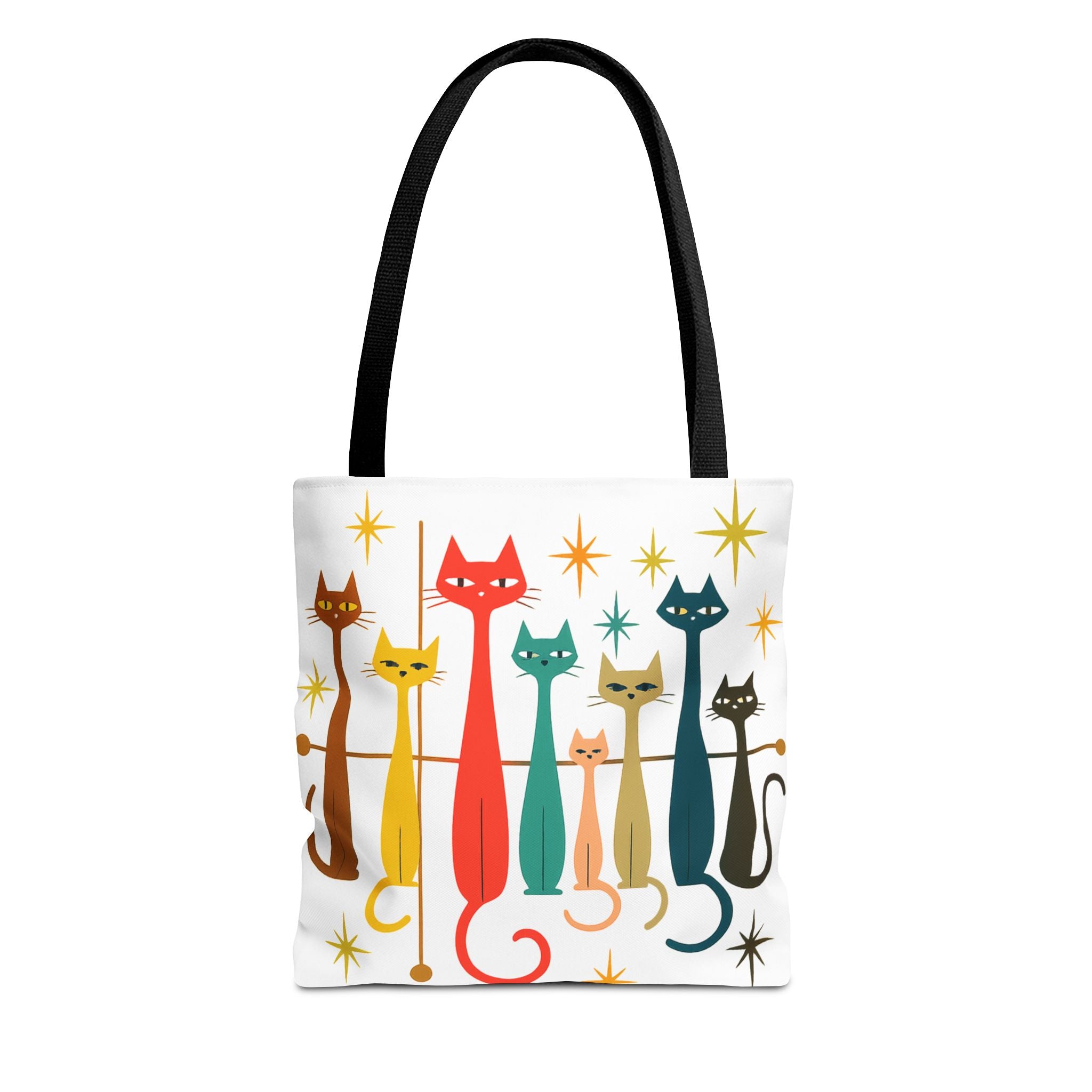 Retro Long Cats Tote Bag | Colorful Mid-Century Cat Pattern