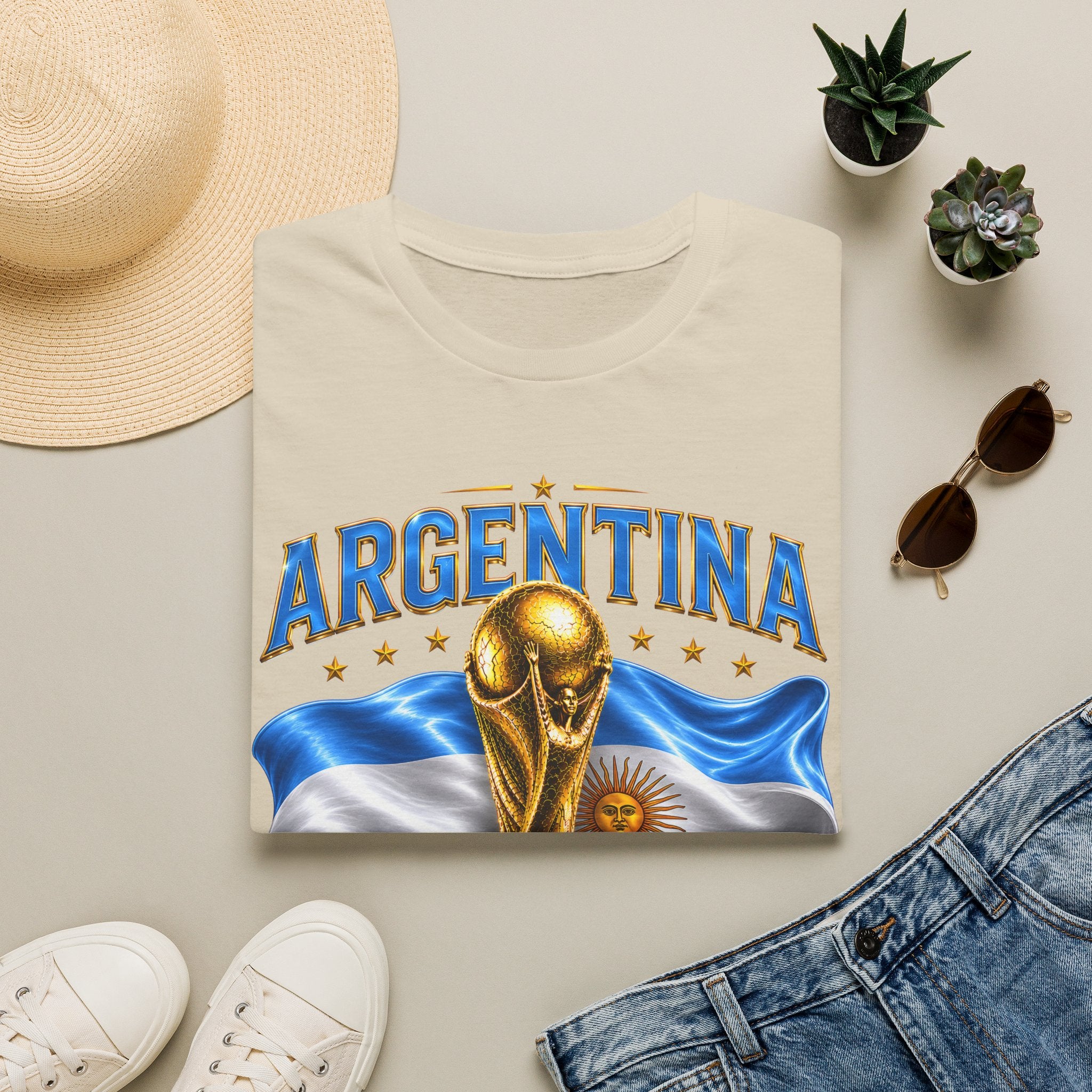 Argentina 2026 World Cup T-Shirt — Golden Trophy & Flag Soccer Fan Tee