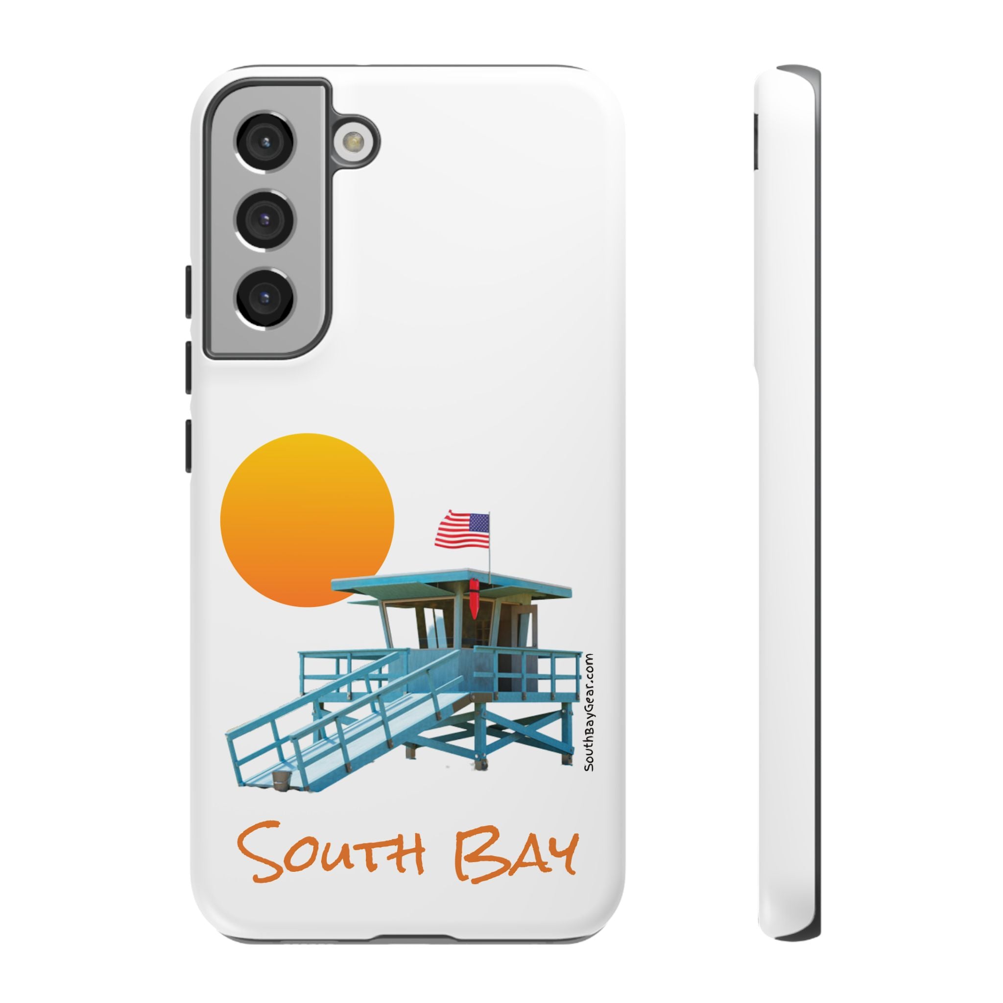 South Bay Lifeguard Stand with American Flag Tough Phone Cases