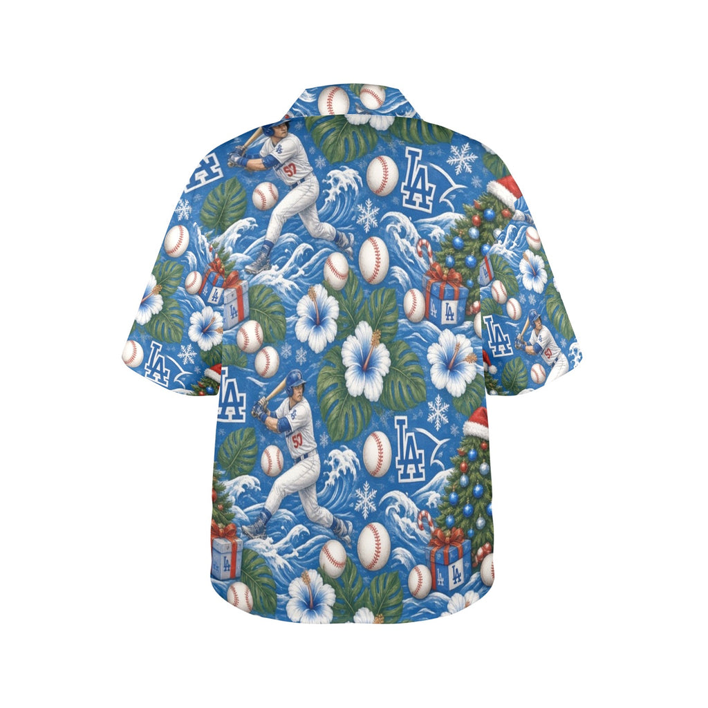 Los Angeles Dodgers Women's All Over Print Hawaiian Shirt （Made in USA Ships to USA Only）