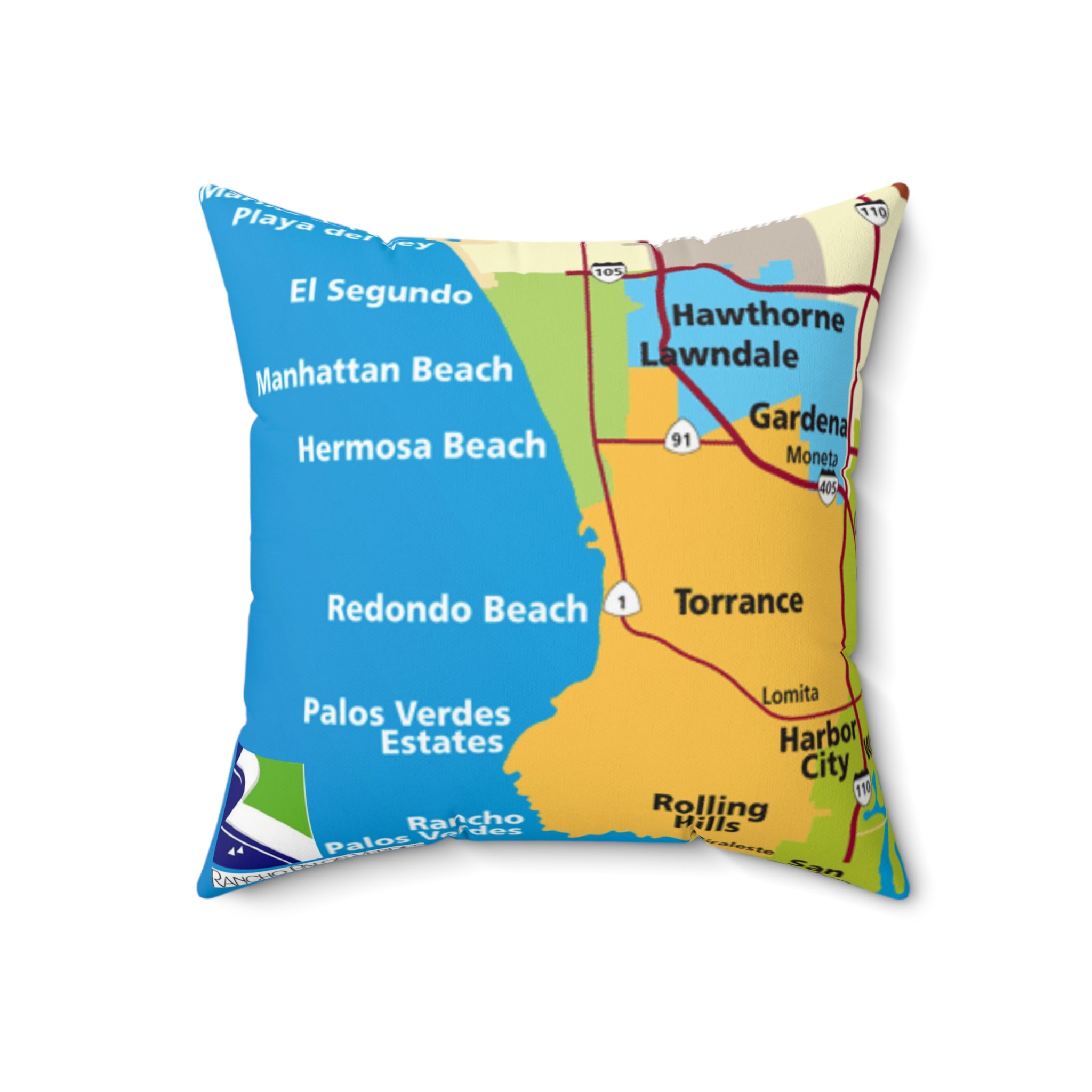 Rancho Palos Verdes California 90275 MAP Spun Polyester Square Pillow