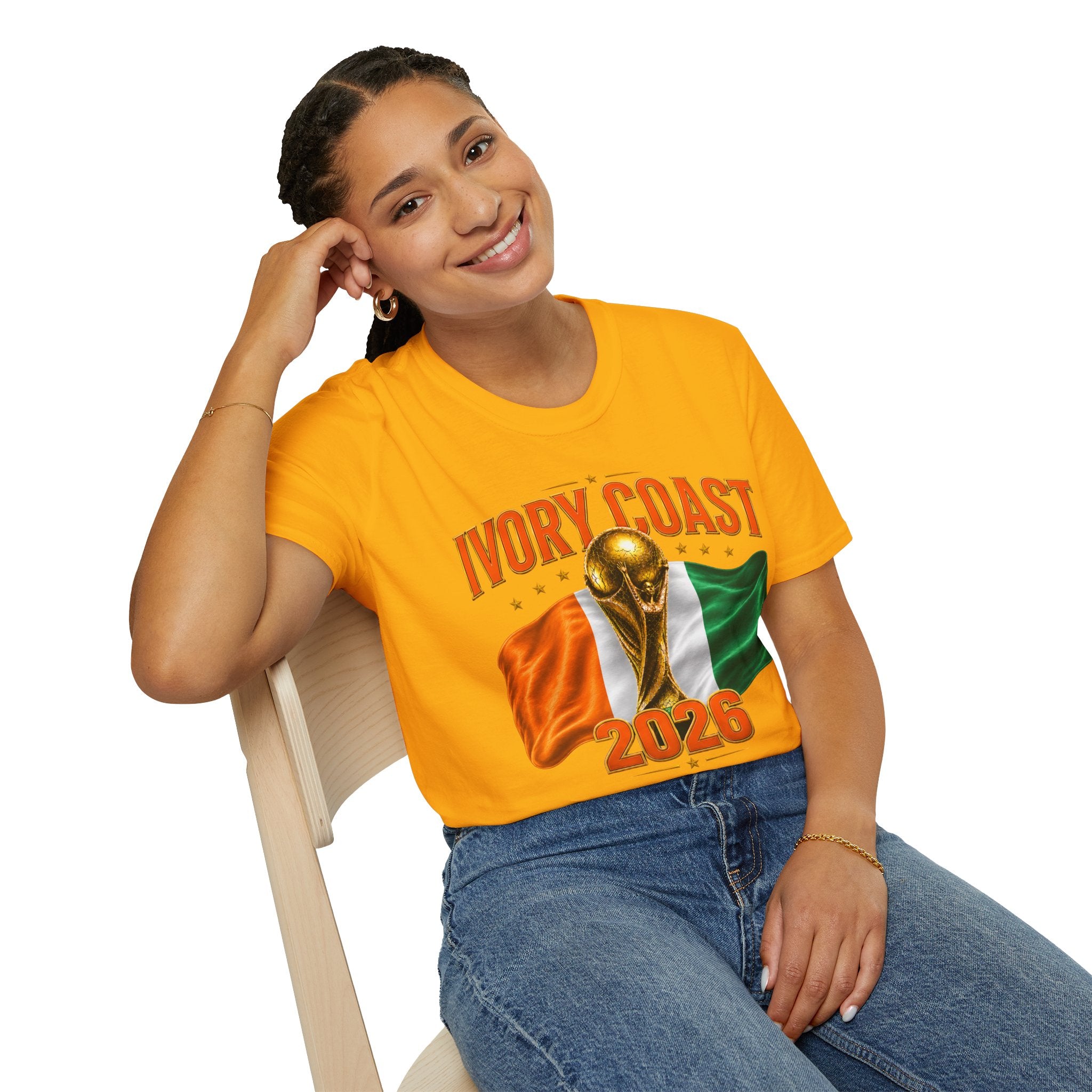 Ivory Coast 2026 World Cup T‑Shirt — FIFA Trophy & Flag Soccer Fan Tee