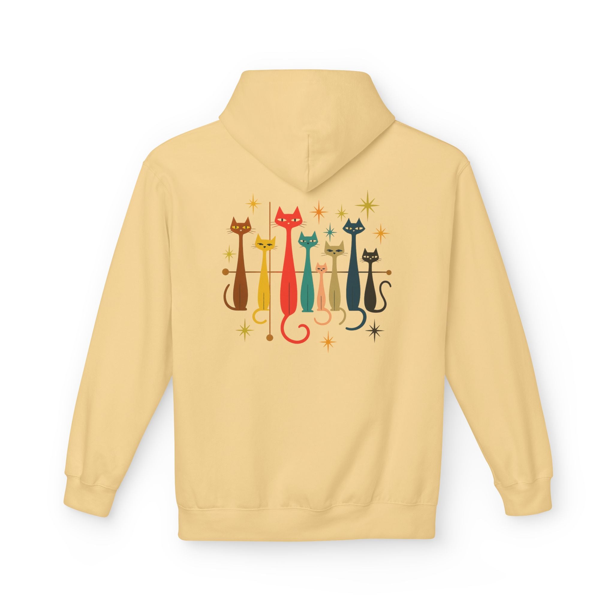 Retro Long Cats hoodie | Colorful Cat Illustration (printed front and back)