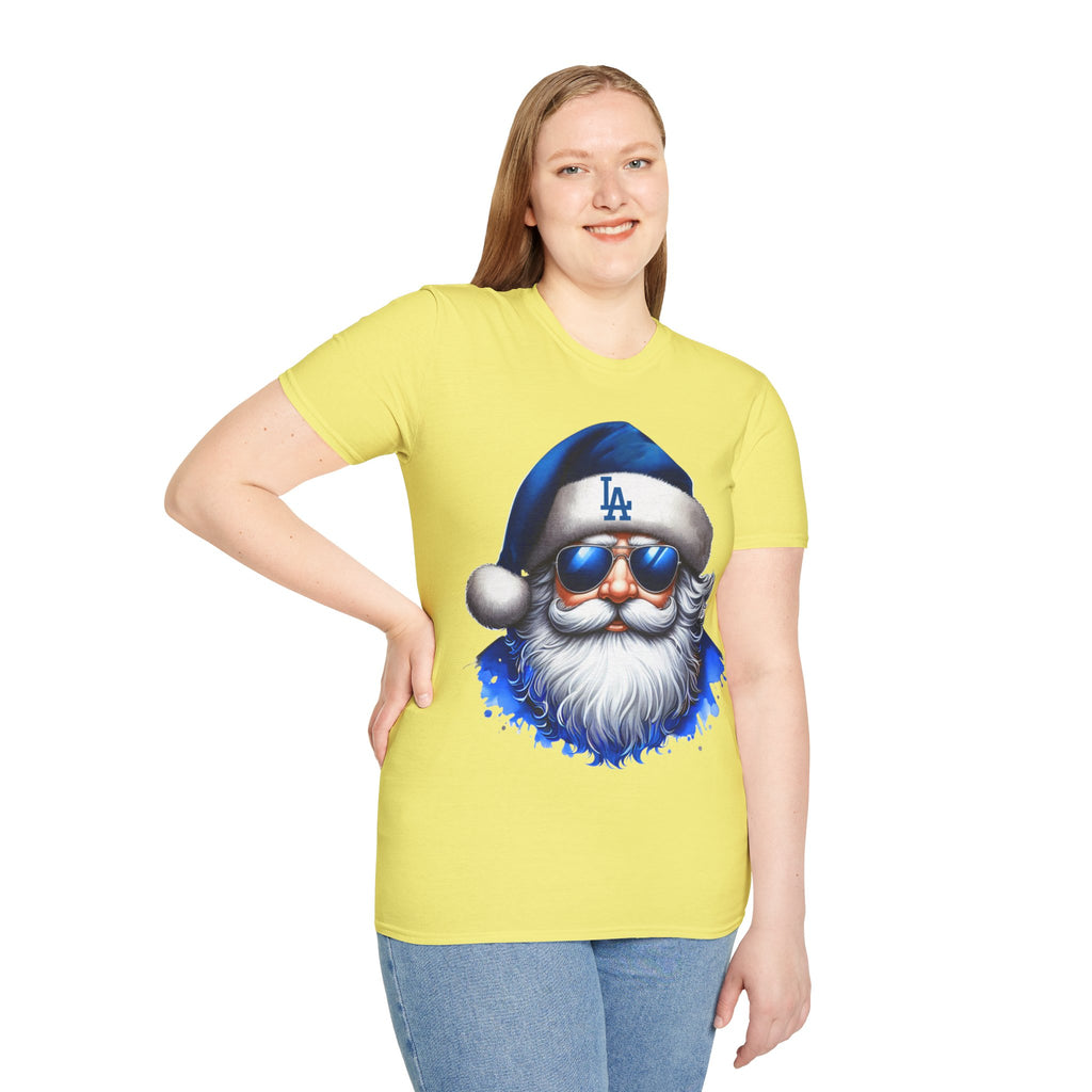 LA Dodgers Blue Santa T-Shirt — Cool Sunglasses Holiday Tee