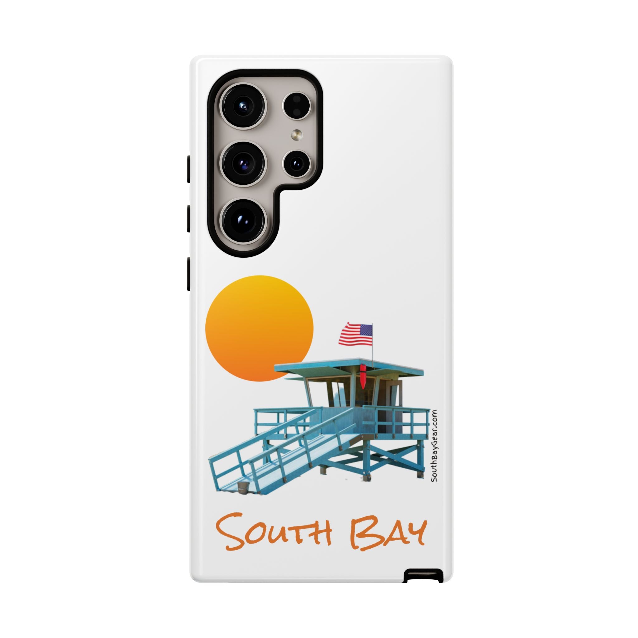 South Bay Lifeguard Stand with American Flag Tough Phone Cases