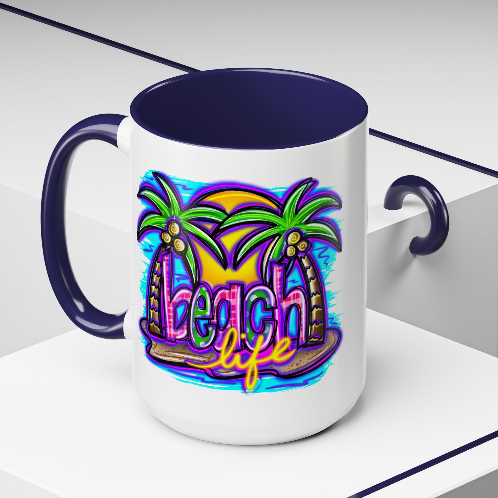 Beach Life Coffee Mug — Tropical Palm Sunset Accent Mug (11/15oz)