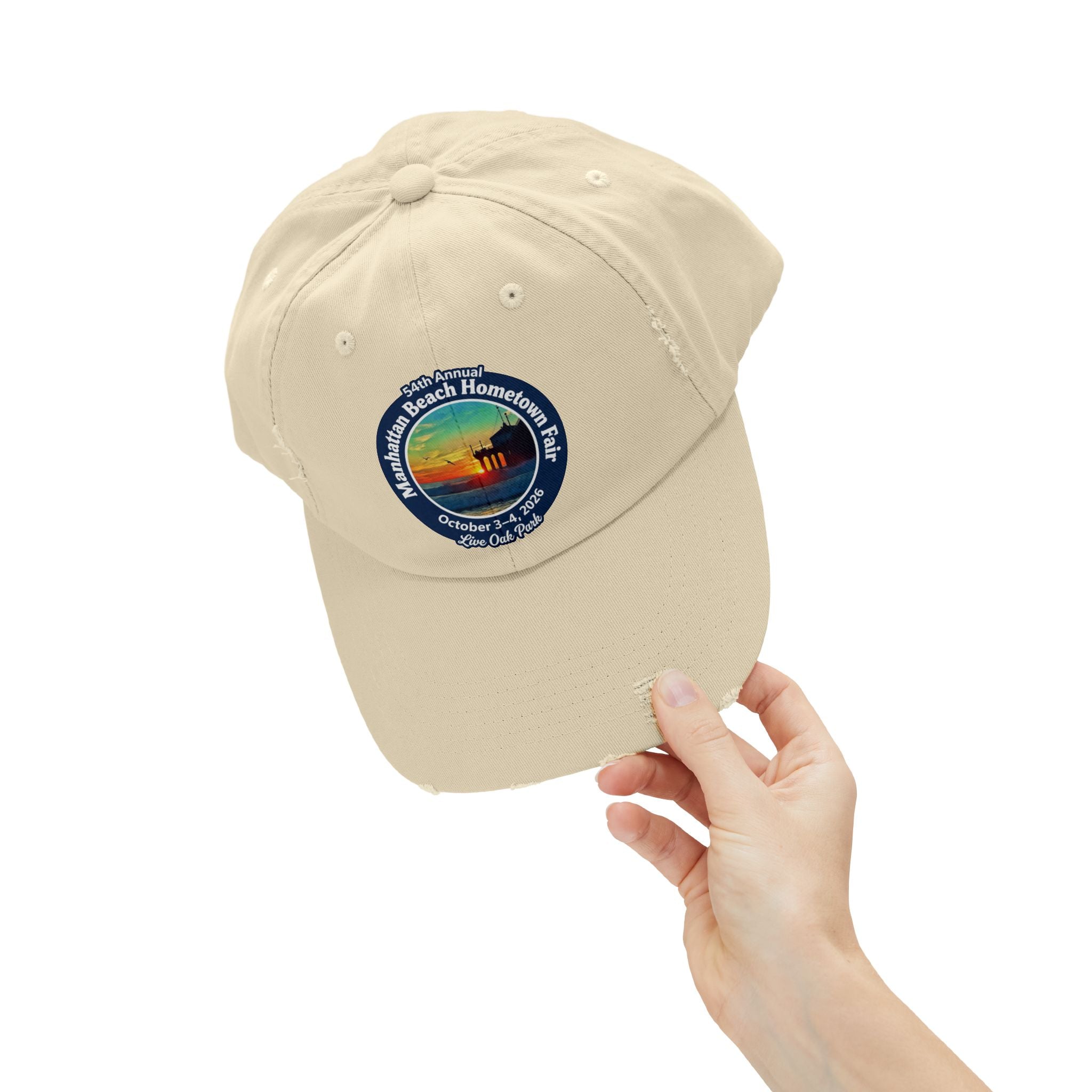 Distressed Baseball Cap - Manhattan Beach Hometown Fair 2026 Sunset Logo