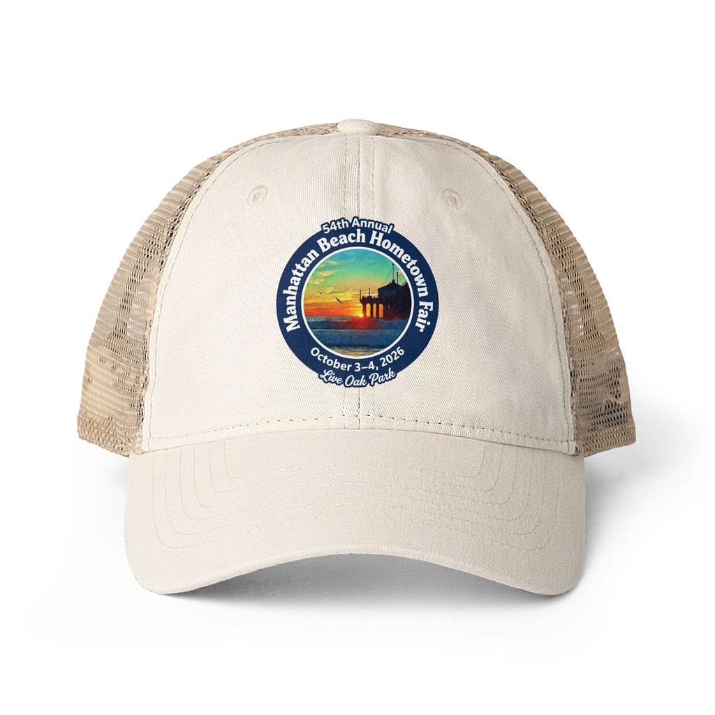Women's Washed Mesh-Back Cap - Manhattan Beach Hometown Fair 2026 Design