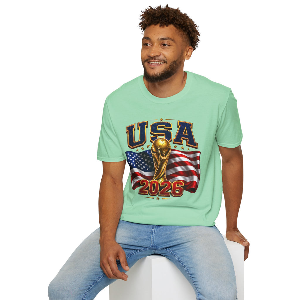USA World Cup 2026 Soccer T-Shirt – American Flag & Trophy Design