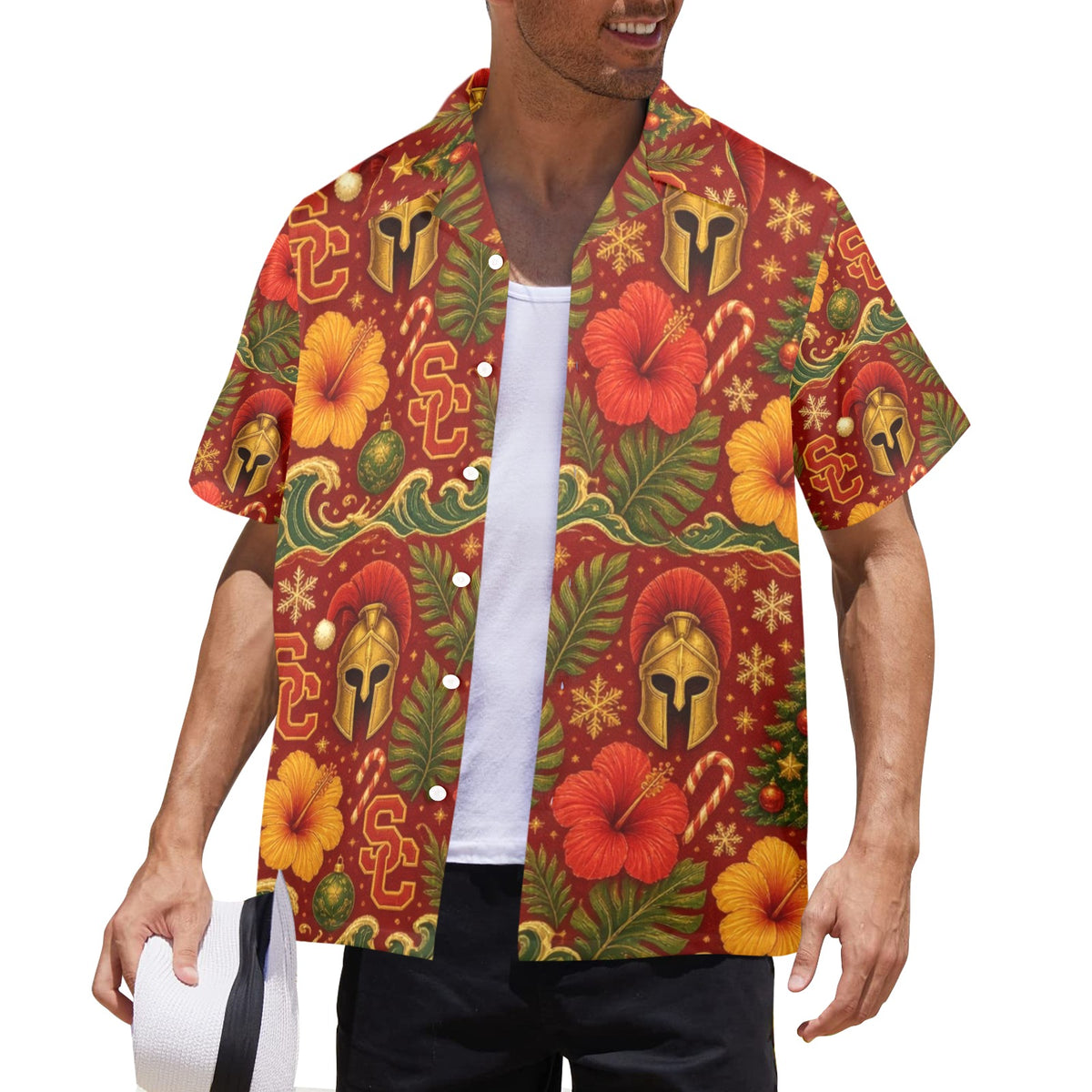 USC Christmas Men's All Over Print Hawaiian Shirt Made In USA Ships to USA Only